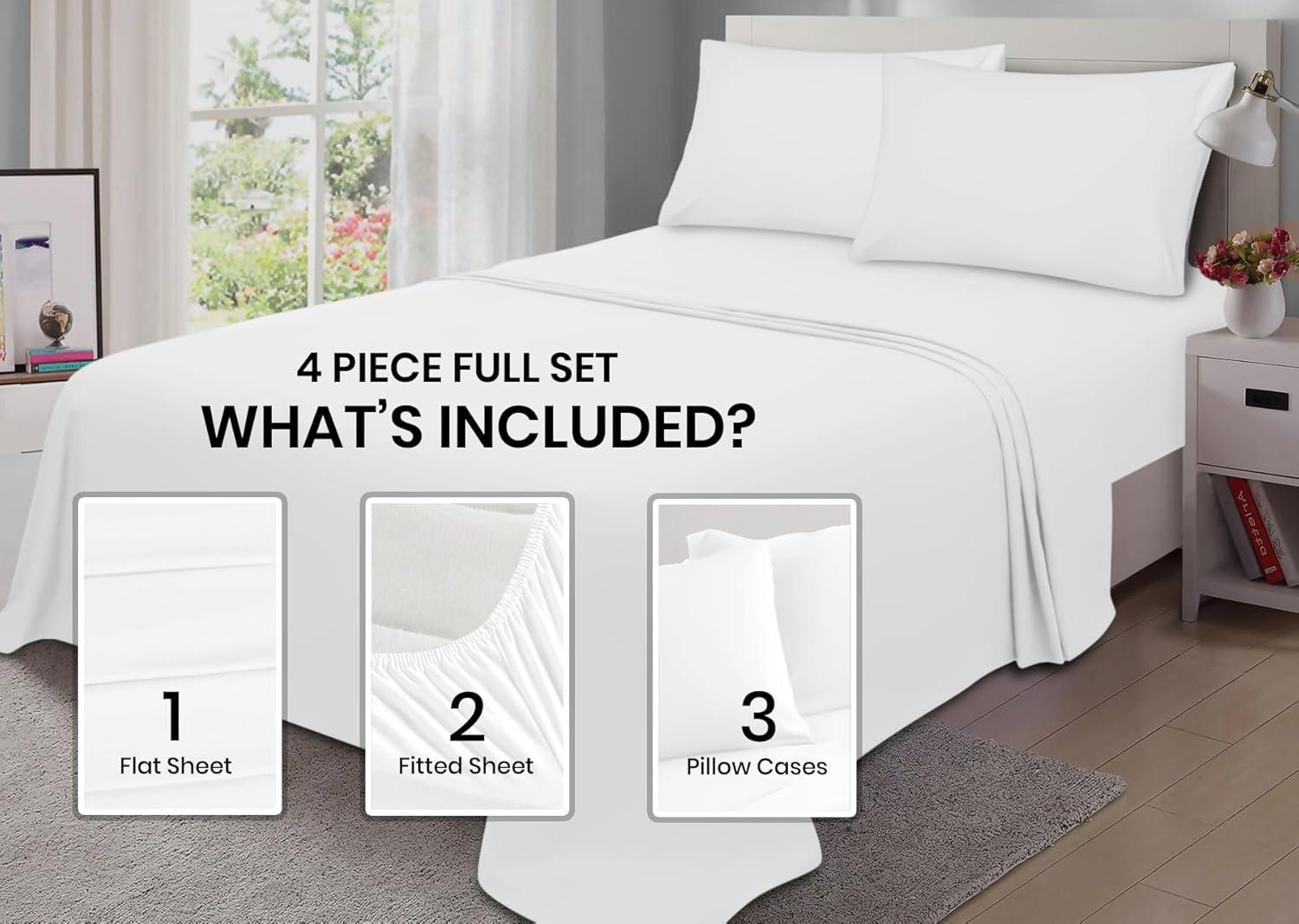 White Full Microfiber 4-Piece Bed Sheet Set