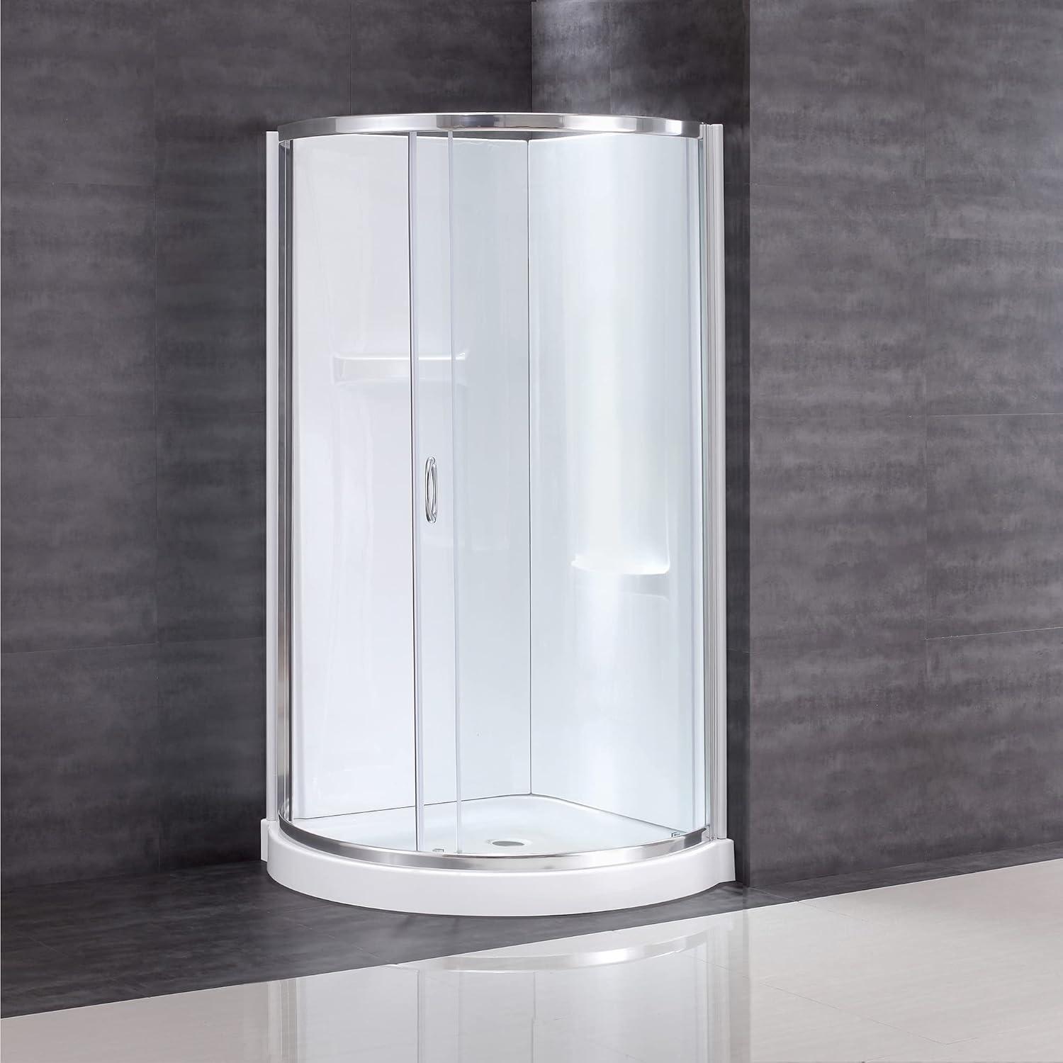 Ove Decors OVE Decors Breeze 44 in. Round Shower Kit, Clear Door with Shower Base and Wall 15SKA-BREE38-BLKAC