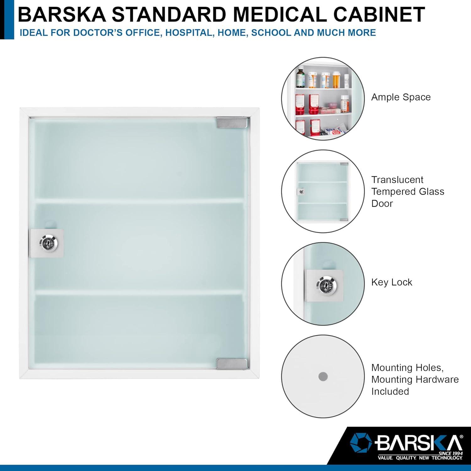 Barska Wall Mount Medical Security Cabinet with Key Lock – Standard Size, Includes Magnetic Erase Pad – for Medications, First Aid, or Supplies