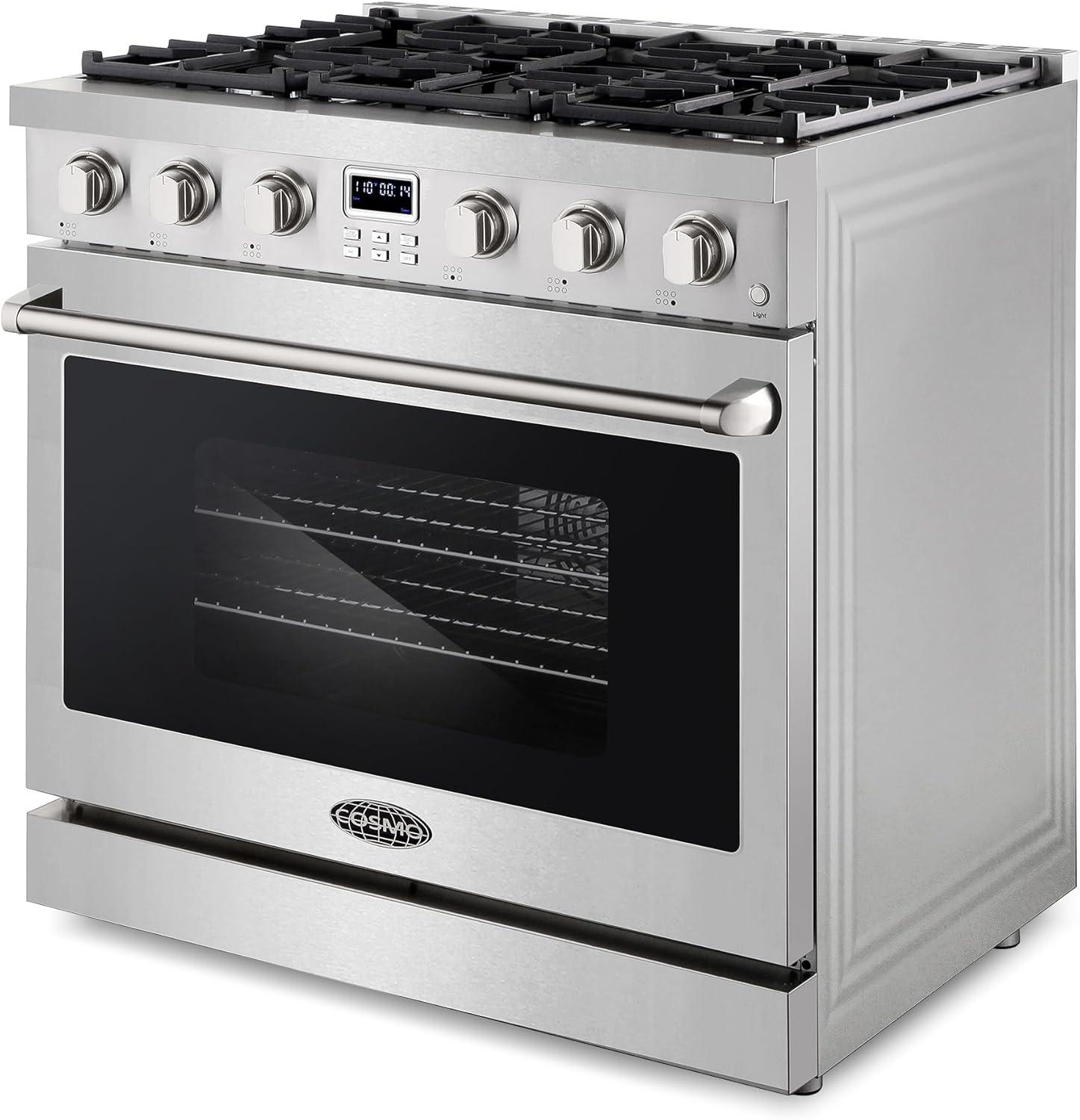Cosmo Cosmo 36 in. Lumin Collection 6.0 cu. ft. Gas Range with 6 Sealed Gas Burners and Convection Oven in Stainless Steel COS-GRC366KB