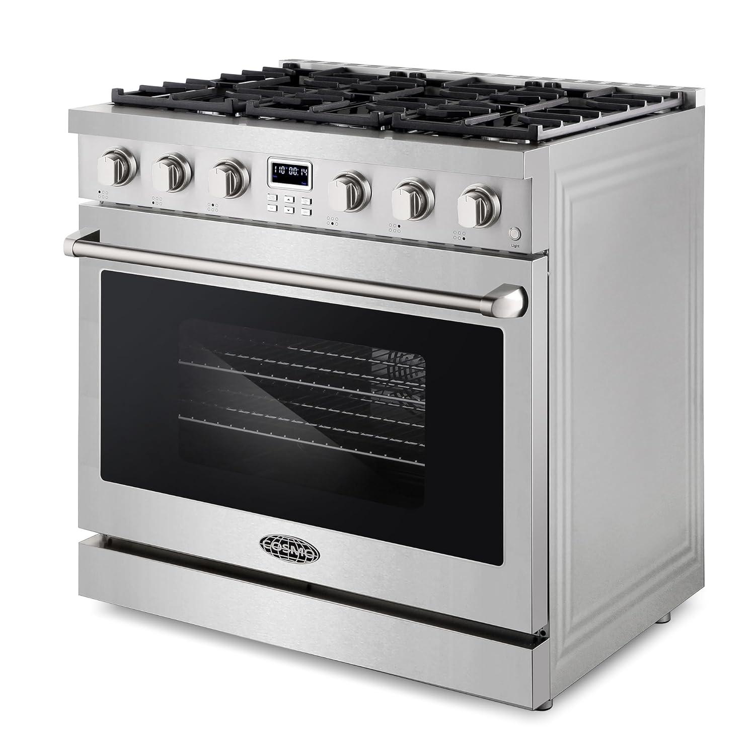 Cosmo Cosmo 36 in. Lumin Collection 6.0 cu. ft. Gas Range with 6 Sealed Gas Burners and Convection Oven in Stainless Steel COS-GRC366KB