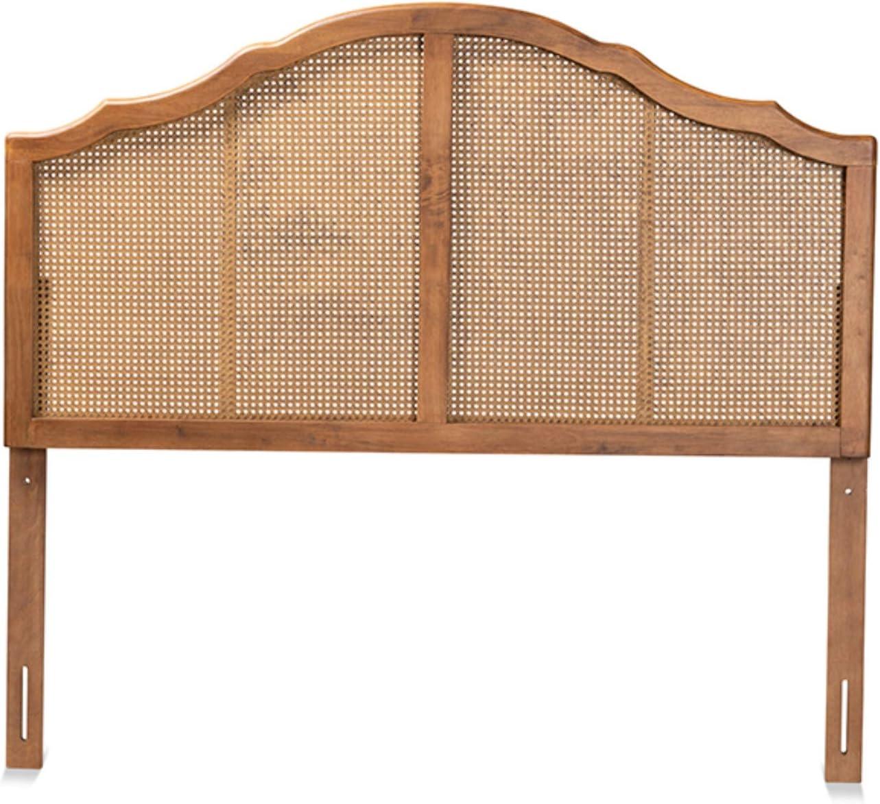 Iris Vintage Wood and Synthetic Rattan Arched Headboard Walnut - Baxton Studio