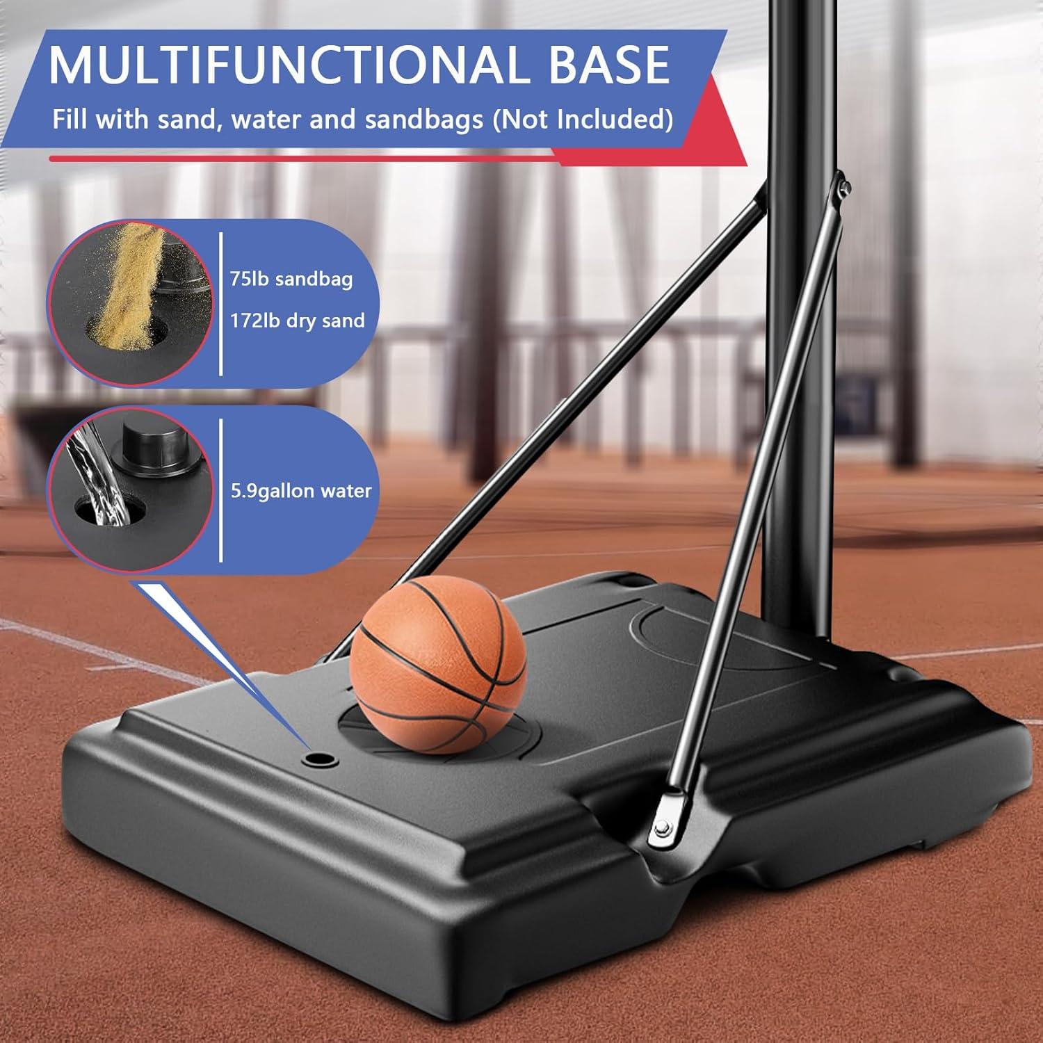 Portable Basketball Hoop,5.5-10FT Height Adjustable Outdoor Basketball Hoop Goal with 44 Inch Impact Backboard and Portable Wheels for Youth Adults Play in Backyard/Courts/Indoor