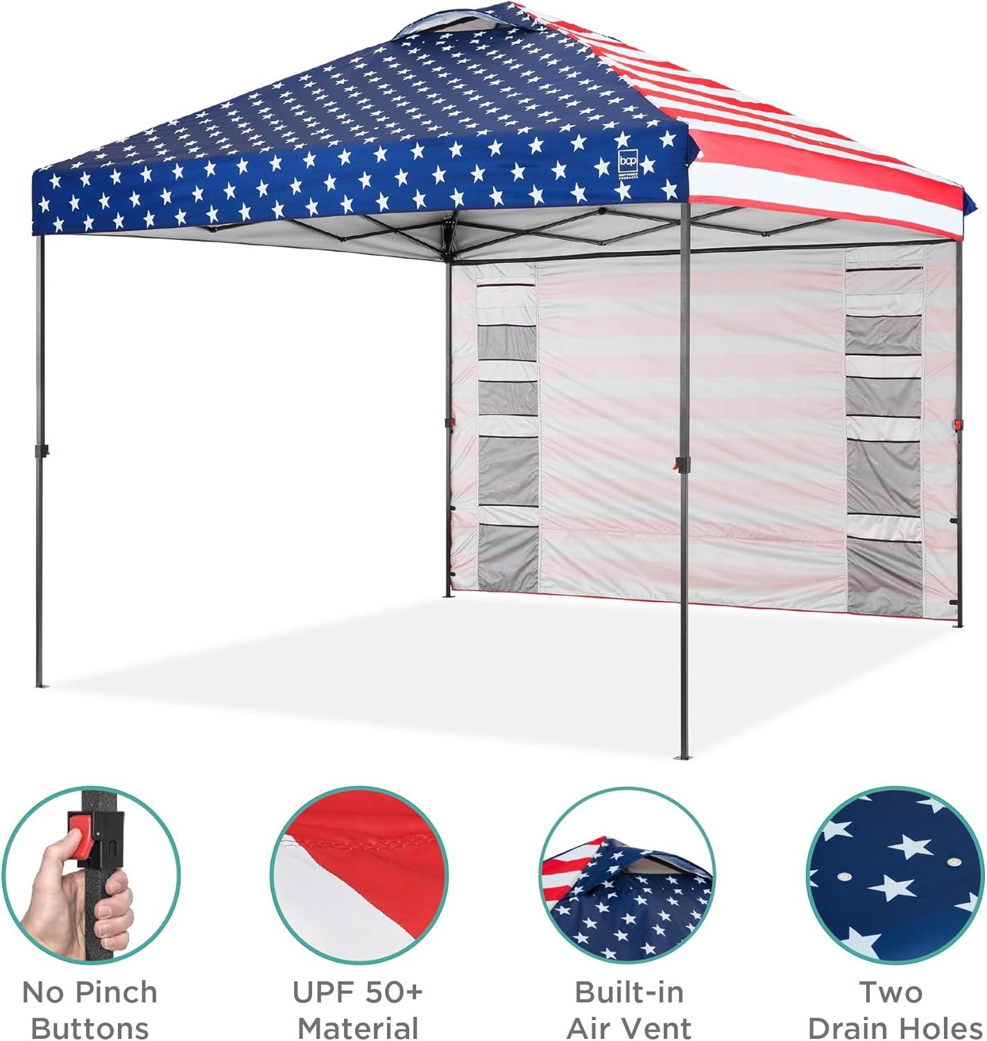 Best Choice Products 10x10ft Easy Setup Pop Up Canopy, Portable Tent w/ Side Wall, 1-Button Push, Case