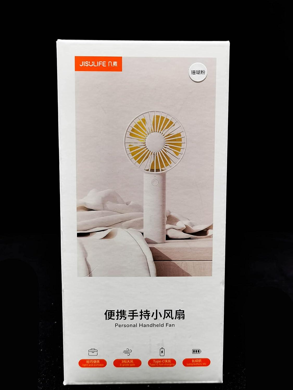 JISULIFE Handheld Fan, Portrable Mini Fan with 3 Speed, USB Rechargeable Personal Fan Battery Operated for Outdoor, Office, Travel -Pink