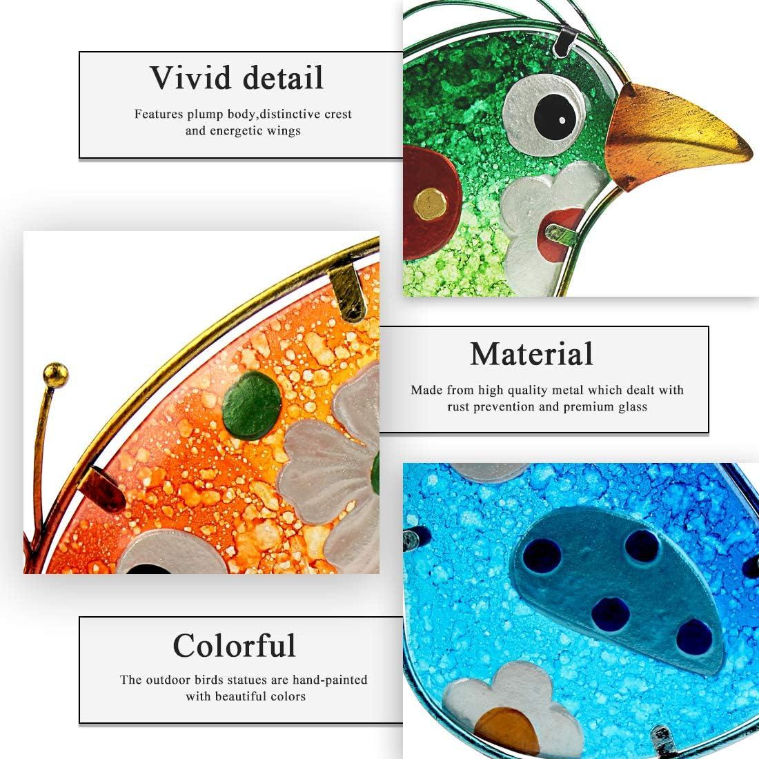 Handmade Colorful Glass and Iron Bird Statues Set