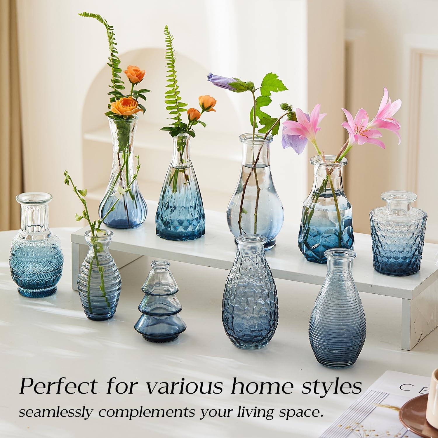 Bud Vases Set of 12, Small Glass Vases for Centerpieces, Small Flower Vases for Centerpieces, Vintage Mini Vase, Clear Bud Vase for Wedding Table Decor