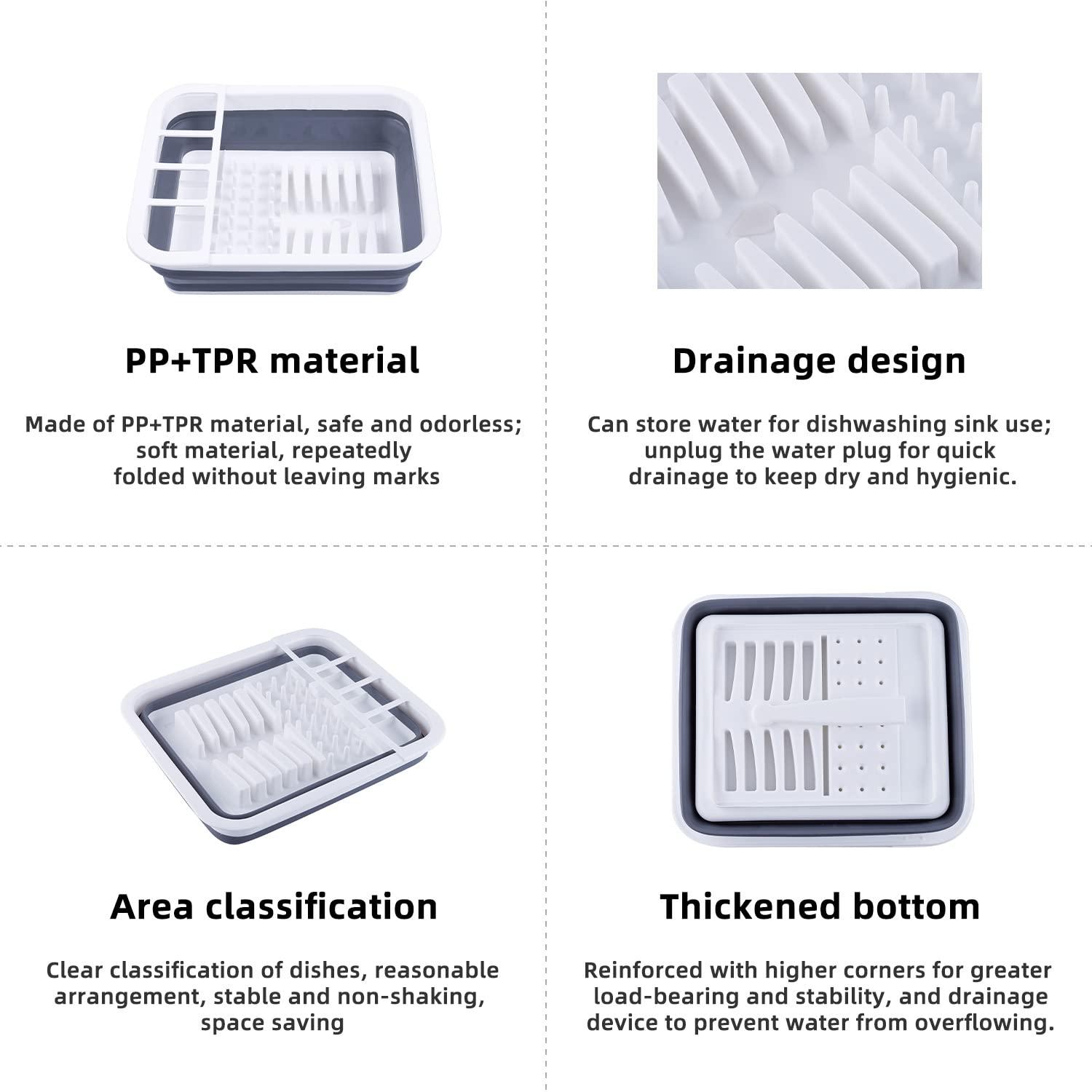 THANSTAR Collapsible Dish Drainer Portable Dinnerware Drainer Organizer for Kitchen RV Campers Travel Trailer Space Saving Kitchen Storage Tray