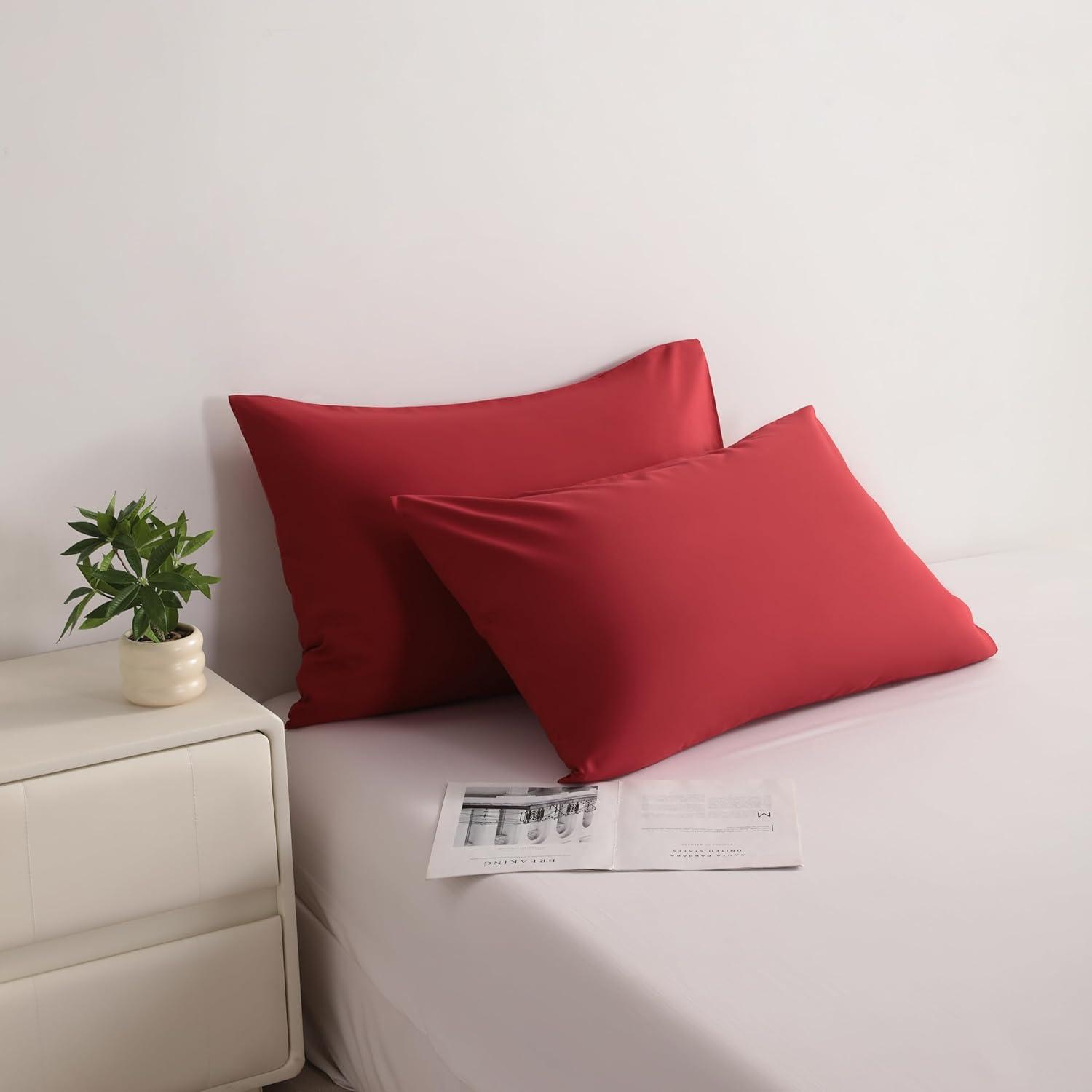 Microfiber Queen - Envelope - 20 x 30 Red Pillowcase Set by Bare Home