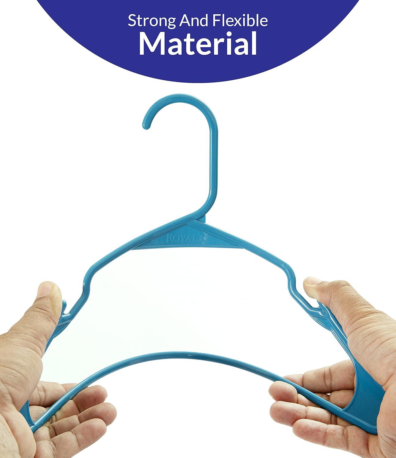 Royale 60 Pack Blue Plastic Hangers For Clothes - Heavy Duty Plastic Clothes Hanger Ideal For Everyday Standard Use - Lightweight & Space Saving Notched Plastic Hangers - Slim & Sleek Shoulder Groove