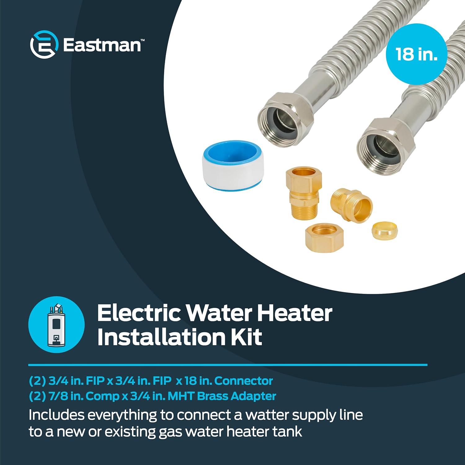 Eastman Electric Water Heater Installation Kit, 3/4 x 18 Inch Corrugated Stainless Steel Water Heater Connectors, 48281