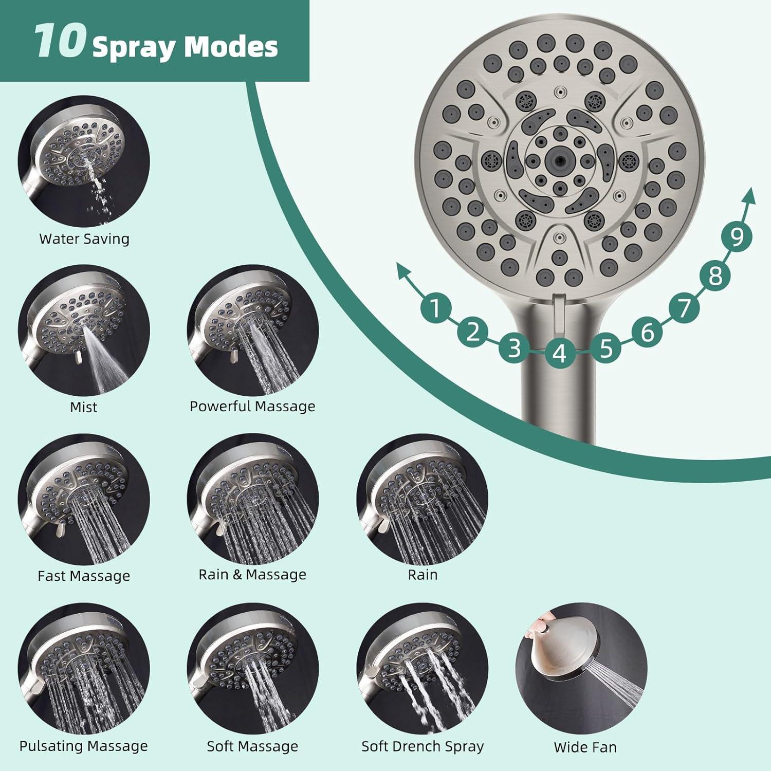 10'' High Pressure Rainfall Shower Head/Handheld Showerhead Combo with 12'' Adjustable Curved