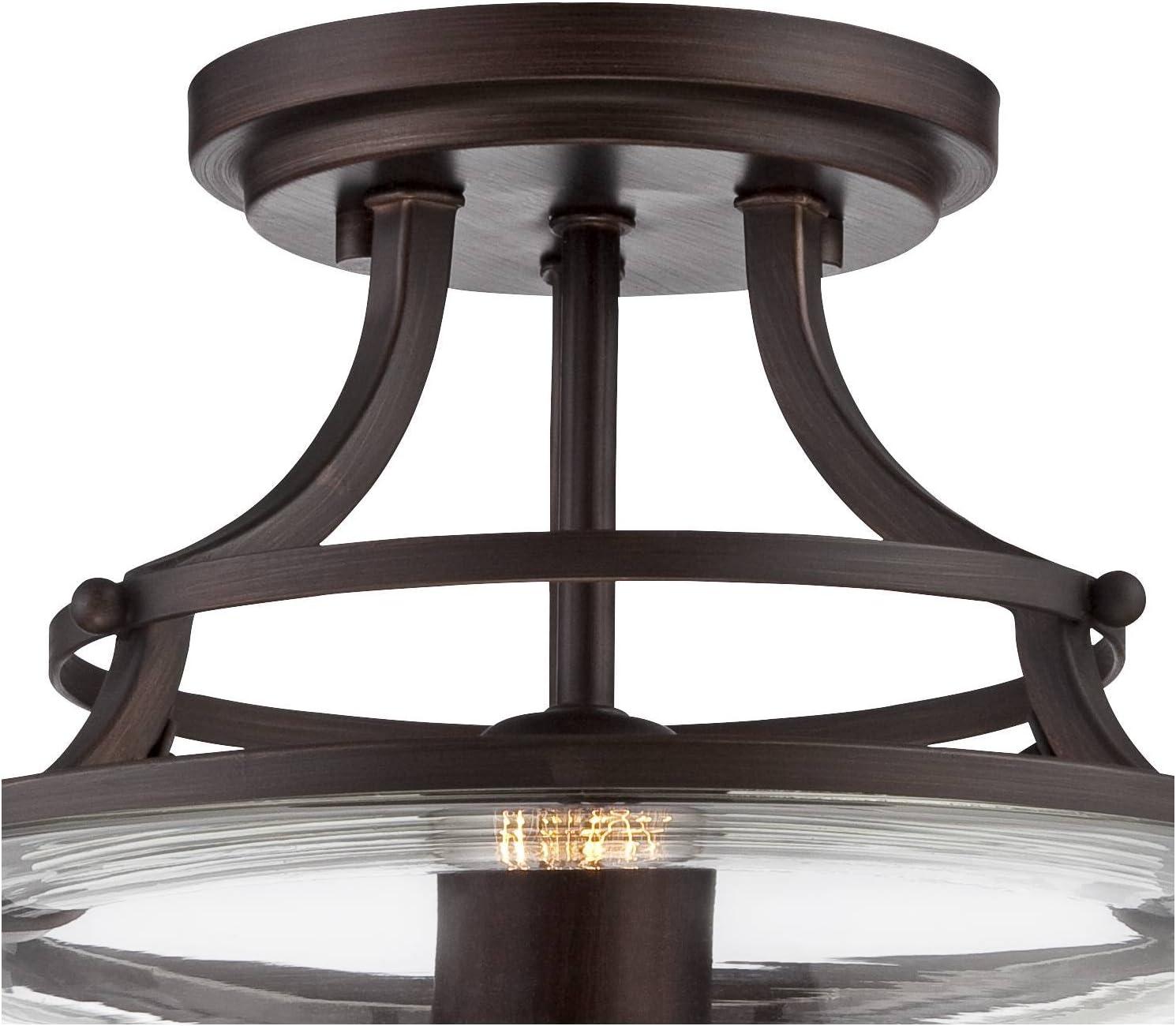 Franklin Iron Works Charleston Industrial Modern Farmhouse Ceiling Light Semi Flush Mount Fixture 13 1/2" Wide Bronze LED Clear Glass for Bedroom Home