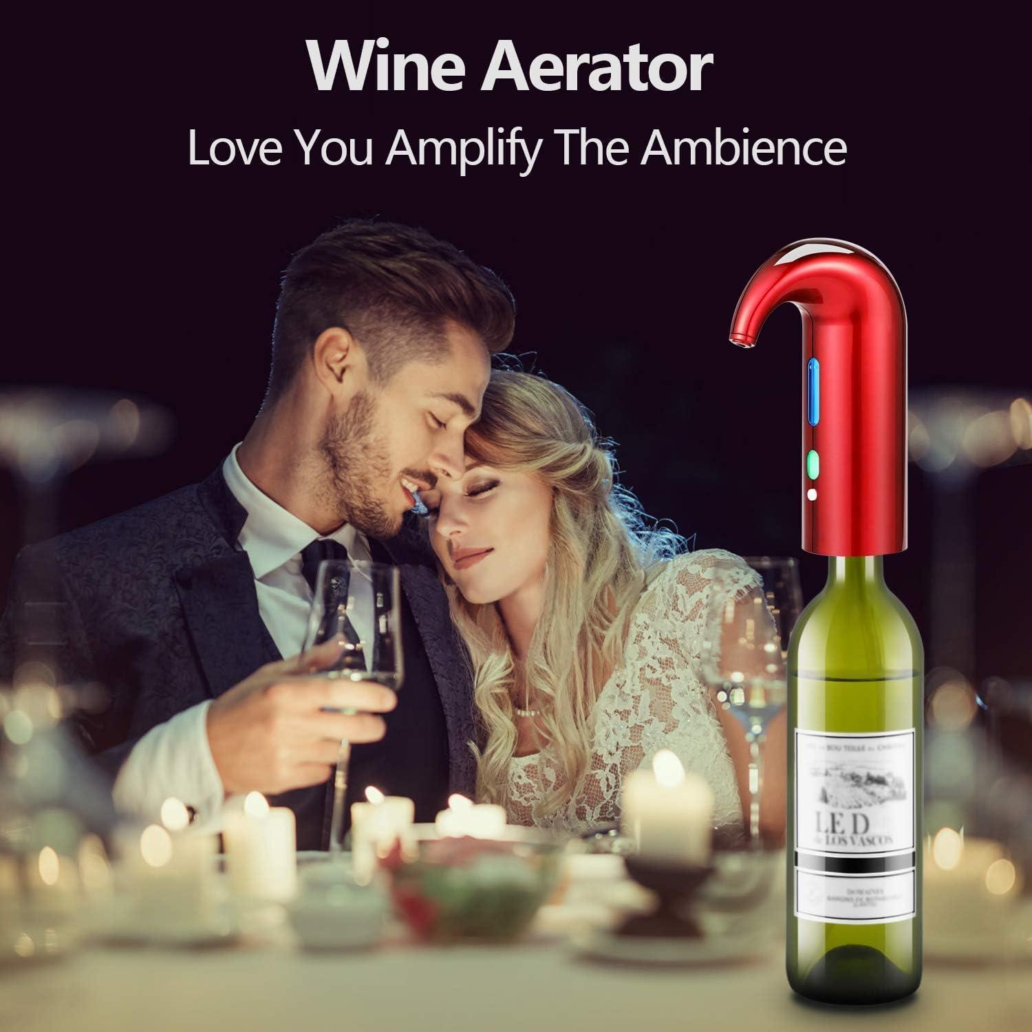 Wine Aerator, Electric Wine Aerator Pourer Multi Smart Wine Decanter with Aerator Portable One-Touch Wine Dispenser Automatic Wine Pourer with Stopper USB Rechargeable for Travel, Home, Bar