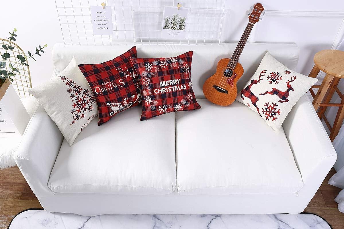 Farmhouse Red and Black Burlap Christmas Pillow Covers Set of 4