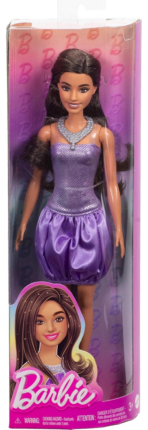 Barbie Fashionistas 11.7" Doll #234 in Sequined Purple Dress and Silvery Accessories Brown Hair