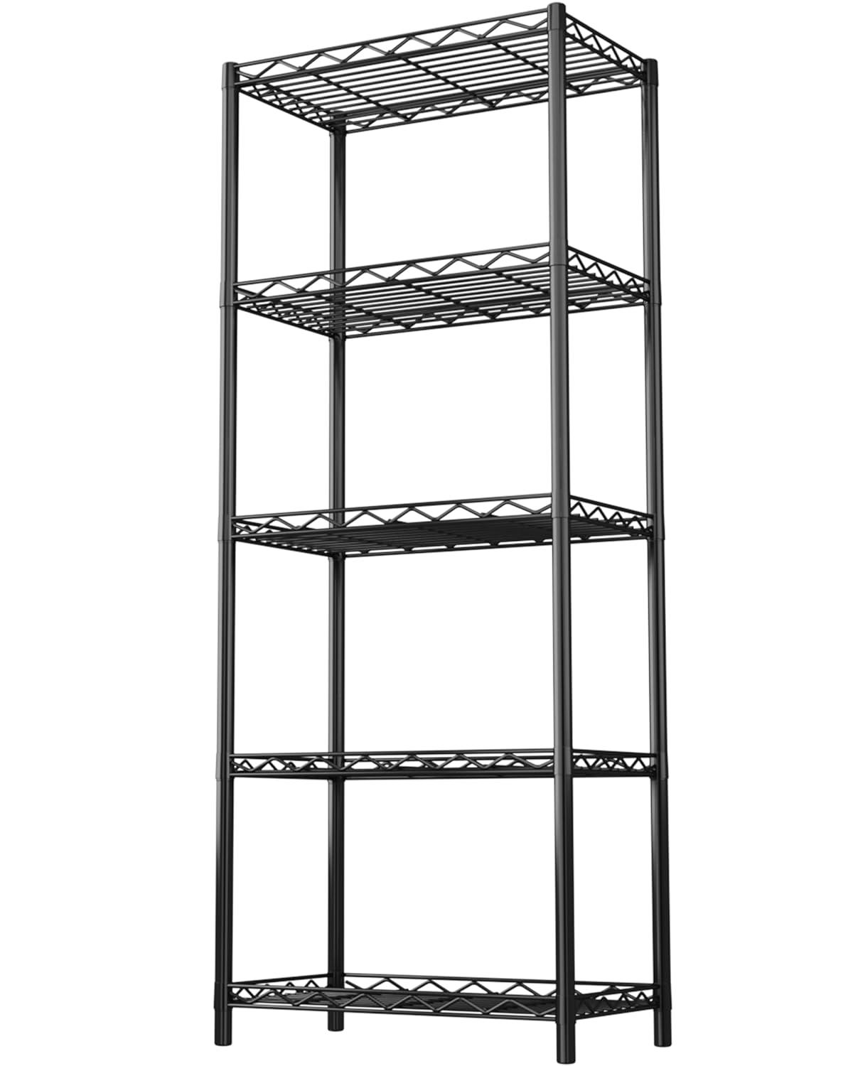 HOMEFORT 5-Tier Wire Shelving 5 Shelves Unit Metal Storage Rack Durable Organizer Perfect for Pantry Closet Kitchen Laundry Organization in Black,21”Wx14”Dx61”H