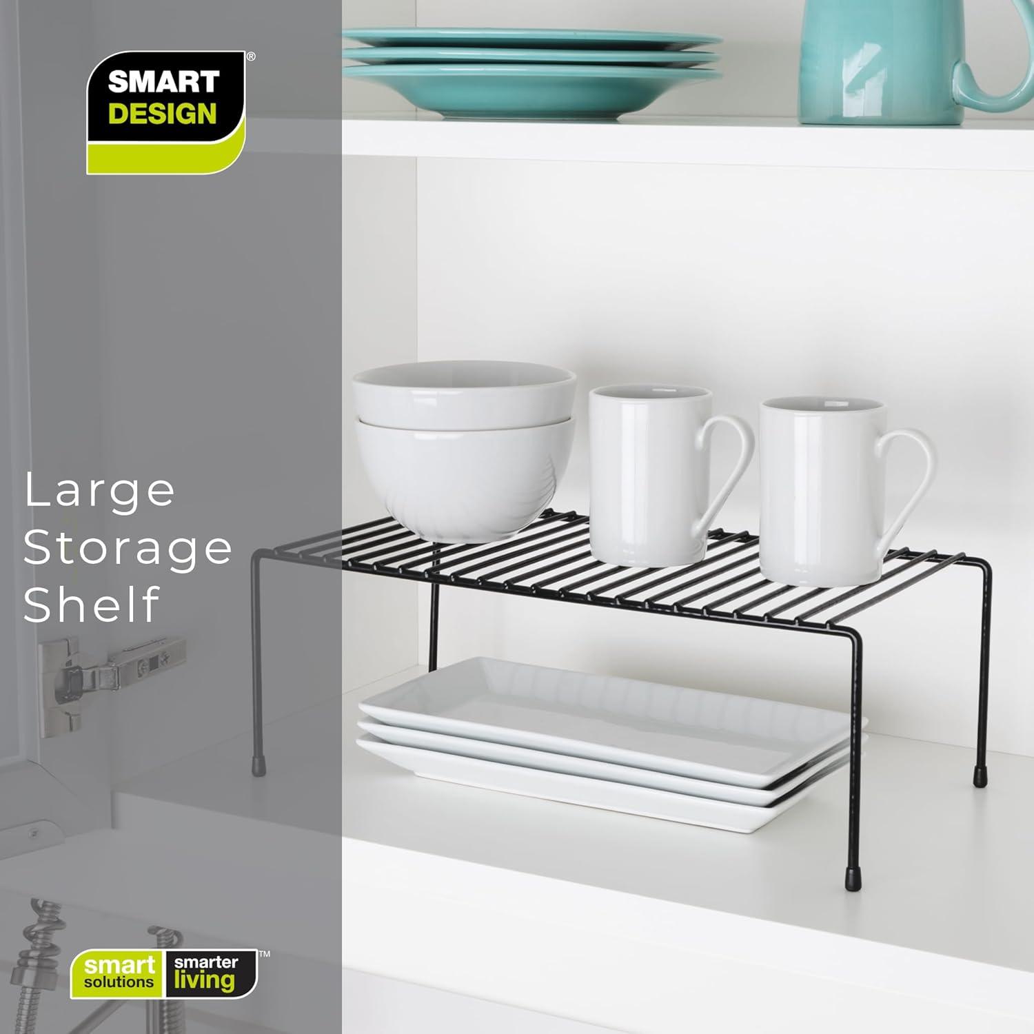 Smart Design Cabinet Storage Shelf Rack - Set of 6 - Large - 8.5 x 16 Inch - Steel Metal Wire - Cupboard, Plate, Dish, Counter and Pantry Organizer - Kitchen - Black