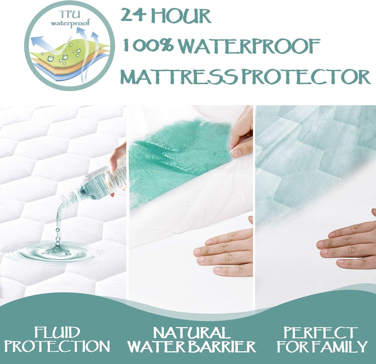 California King Quilted Waterproof Mattress Pad, Soft Mattress Pad Cover, Waterproof Mattress Protector Stretches up to 21” Deep Pocket-Hollow Alternative Filling-Cooling Mattress Topper