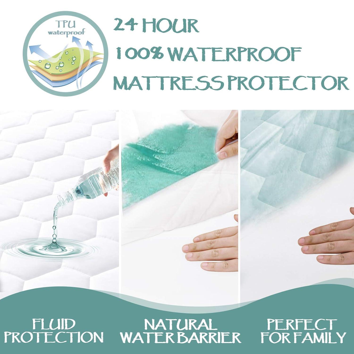 California King Quilted Waterproof Mattress Pad, Soft Mattress Pad Cover, Waterproof Mattress Protector Stretches up to 21” Deep Pocket-Hollow Alternative Filling-Cooling Mattress Topper