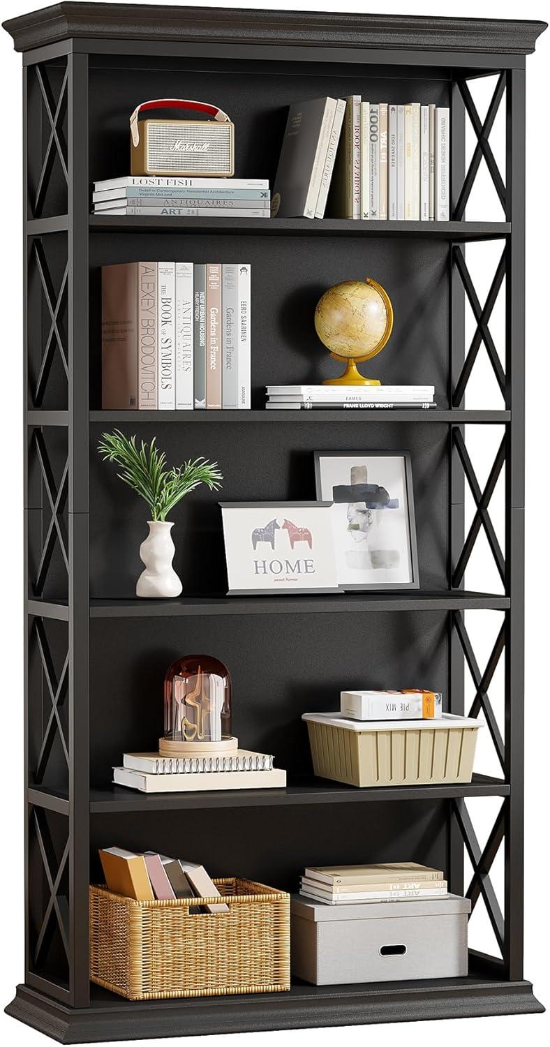 Tribesigns 71" Black 6-Tier Industrial Bookshelf with X Accents