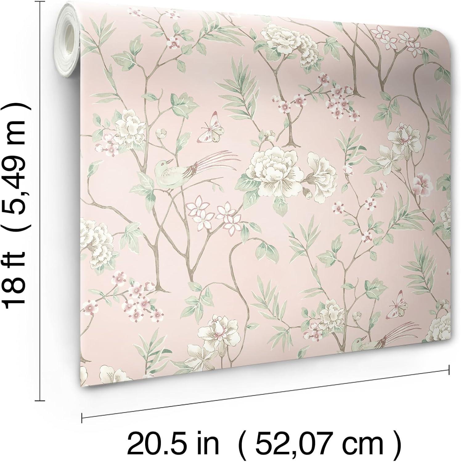 Chinoiserie Garden Pink Self-Adhesive Peel and Stick Wallpaper