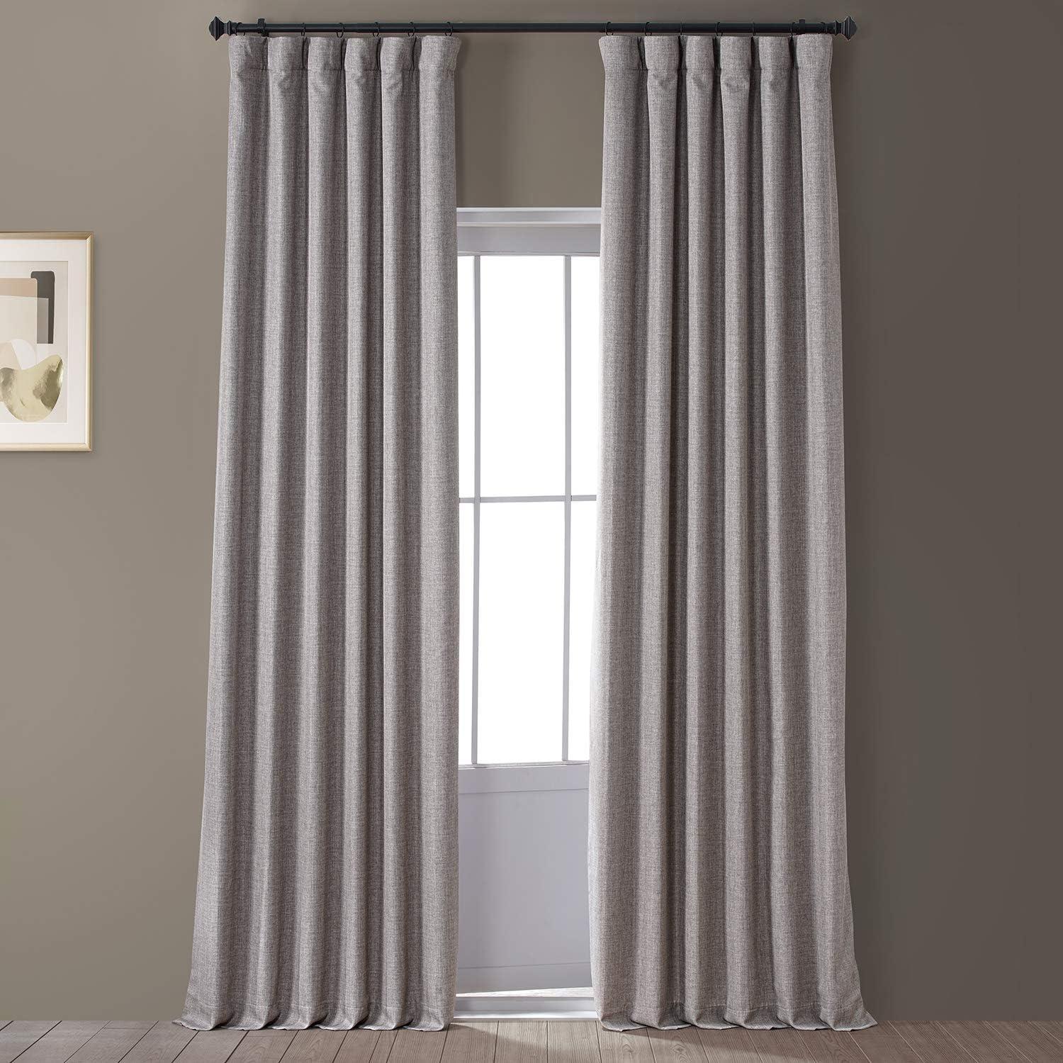 Slate Gray Faux Linen Blackout Curtain Panel 50" x 96"