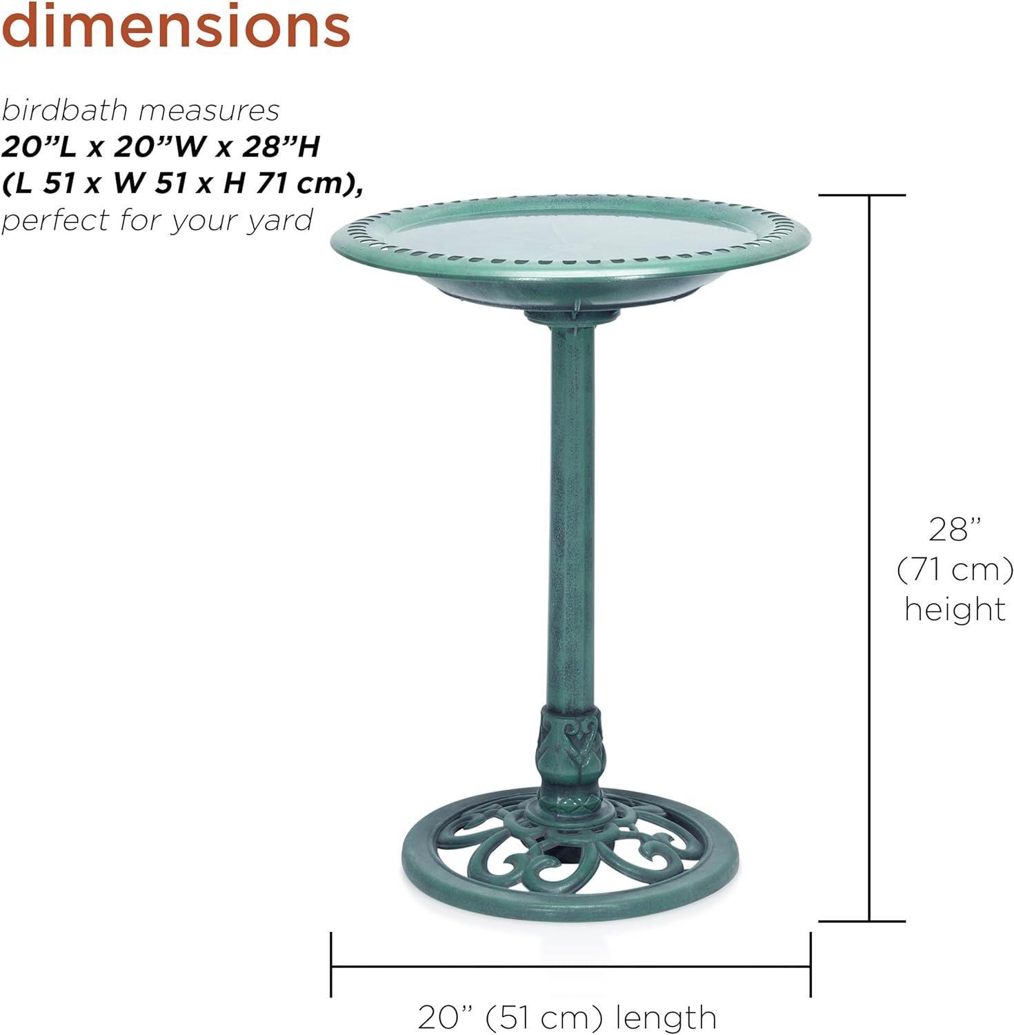 Alpine Corporation 15" x 25" Plastic Scrollwork Bird Bath, Green