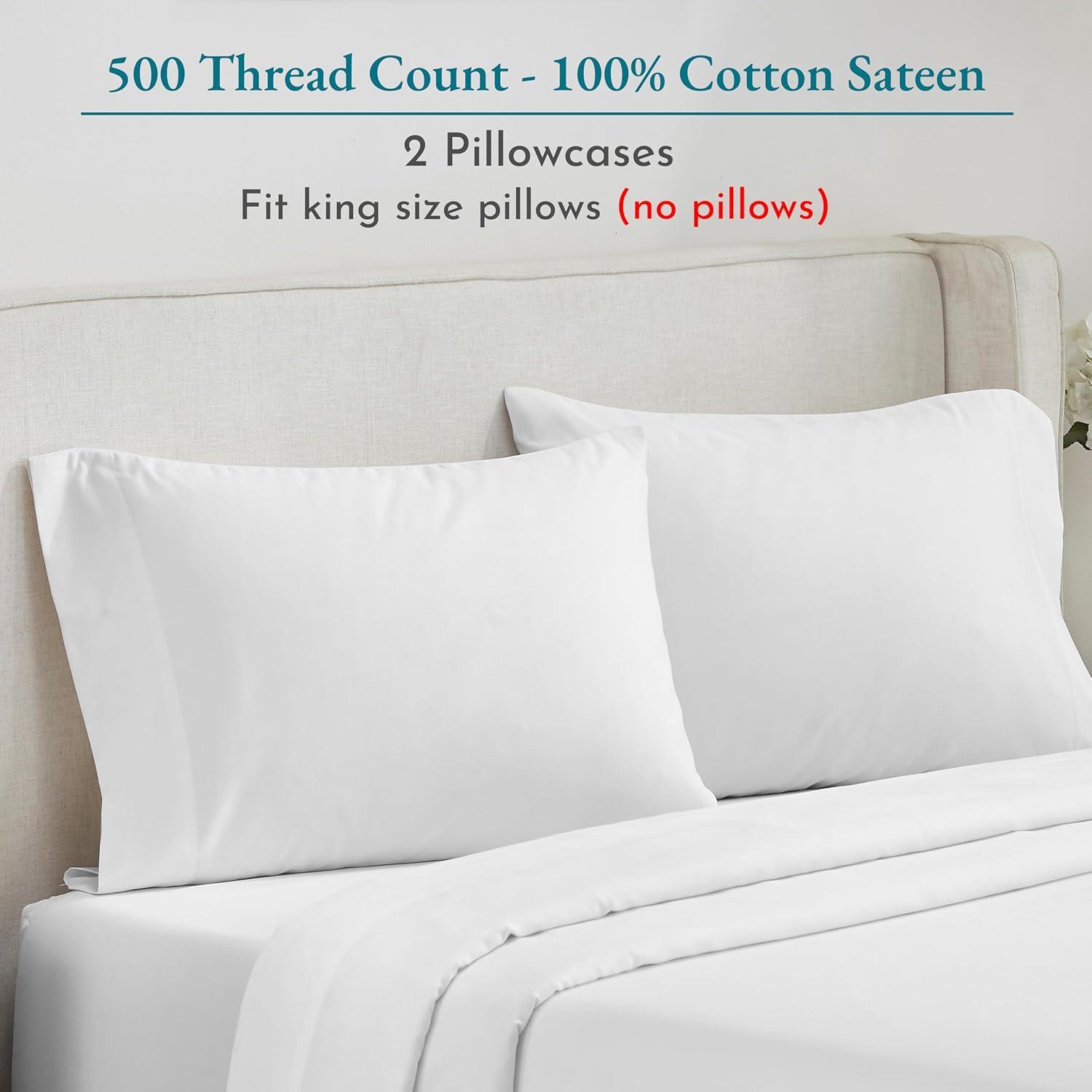 Luxury 500 Thread Count Pillowcase Set - 100% Cotton Sateen, Cool & Breathable by California Design Den