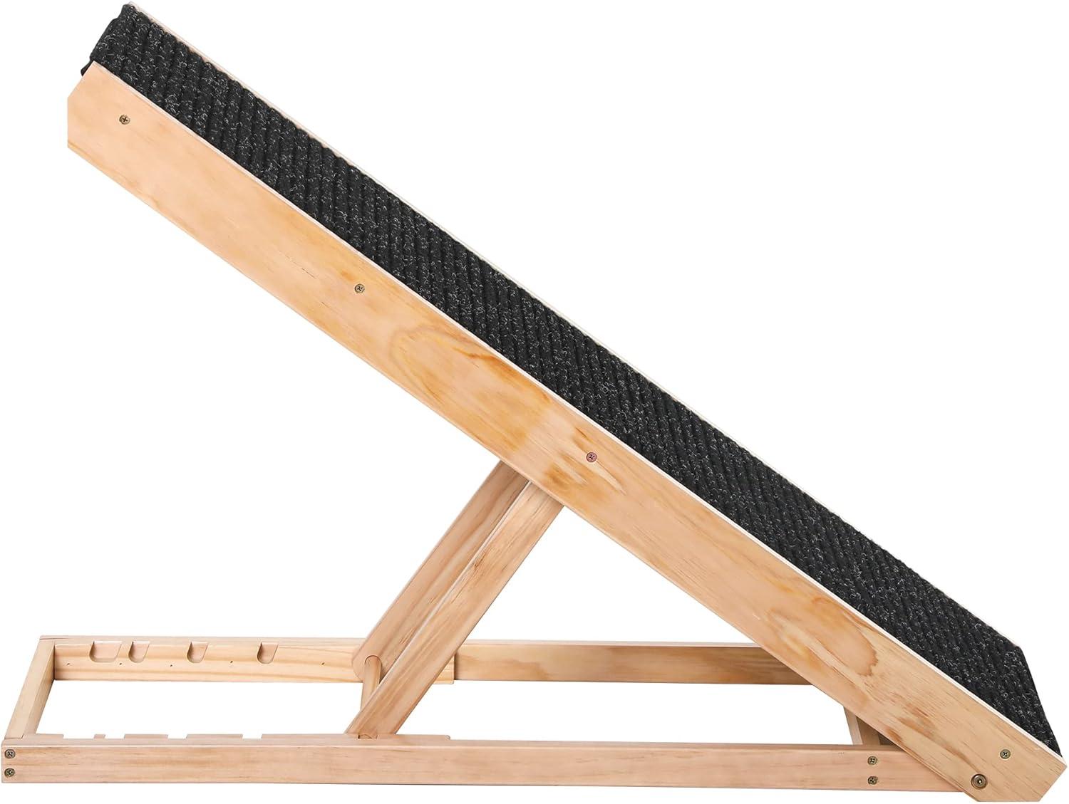 PawHut Elevated Pet Ramp for Dogs and Cats, Foldable and Height Adjustable with Non-slip Finish, Pine 35.5"L x 16"W x 24"H, Black
