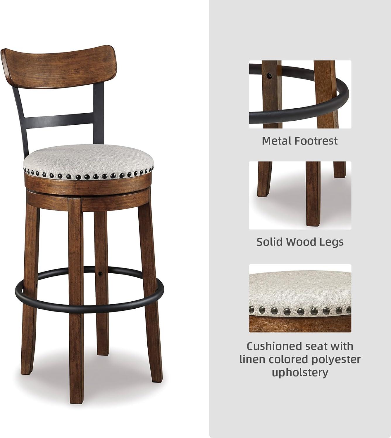 Tall Valebeck Upholstered Swivel Barstool Brown - Signature Design by Ashley: Kitchen Counter Height, Rustic Style