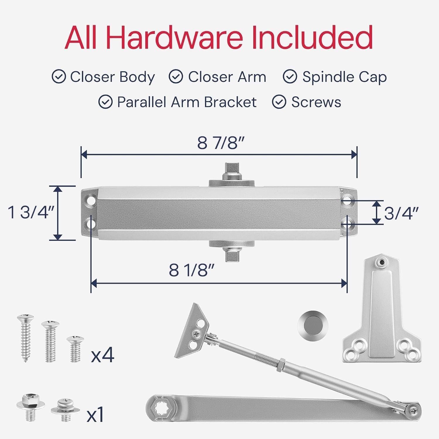 Lawrence Hardware Medium Duty Commercial Door Closer for Interior & Exterior Doors, Aluminum