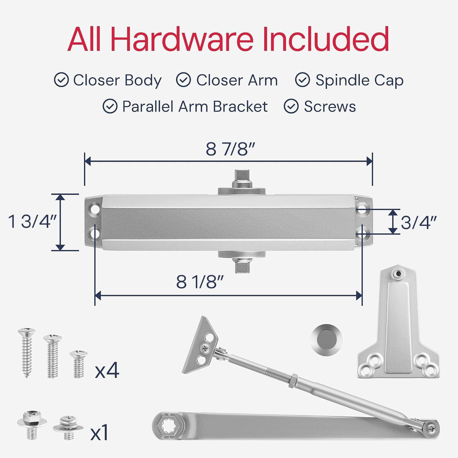 Lawrence Hardware Medium Duty Commercial Door Closer for Interior & Exterior Doors, Aluminum