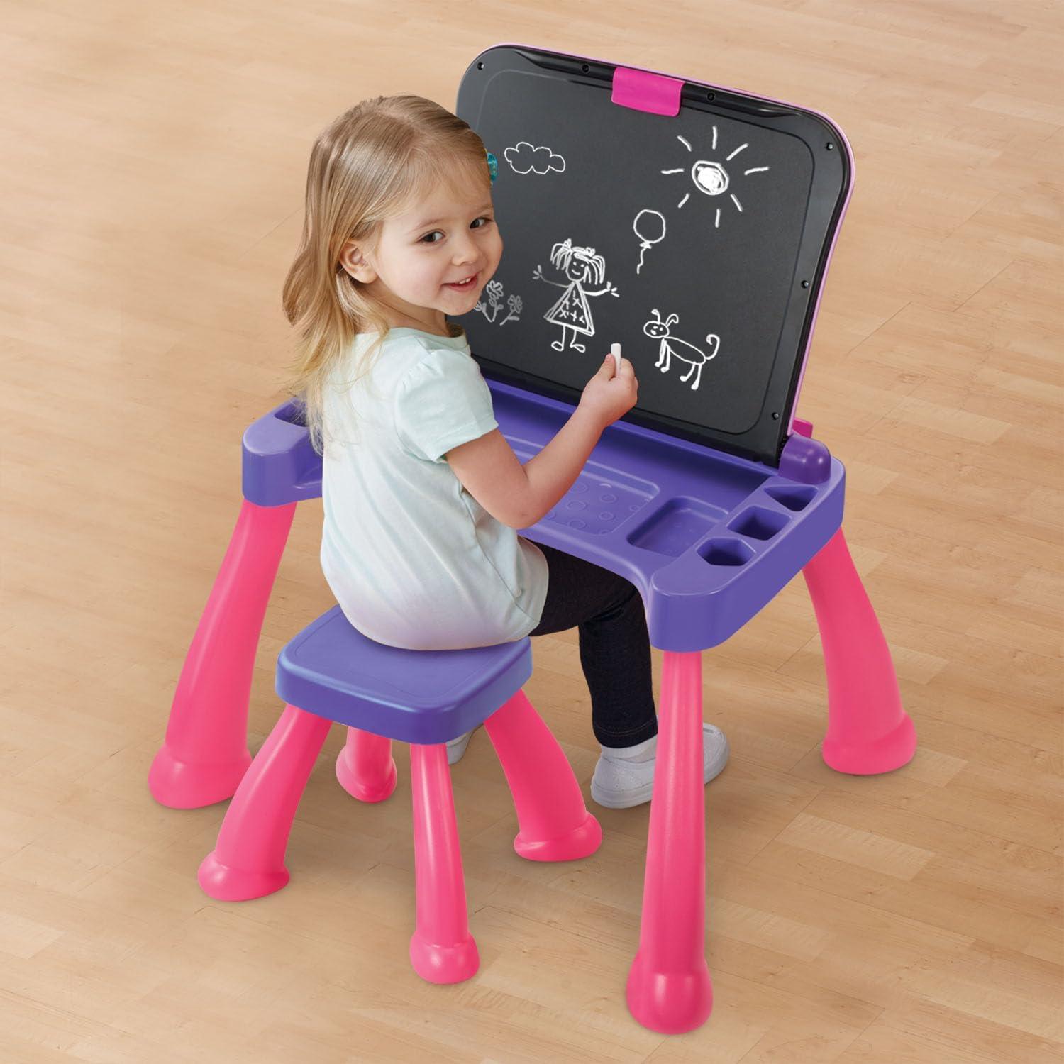 Pink Interactive Learning Desk with Stool and Activity Cards