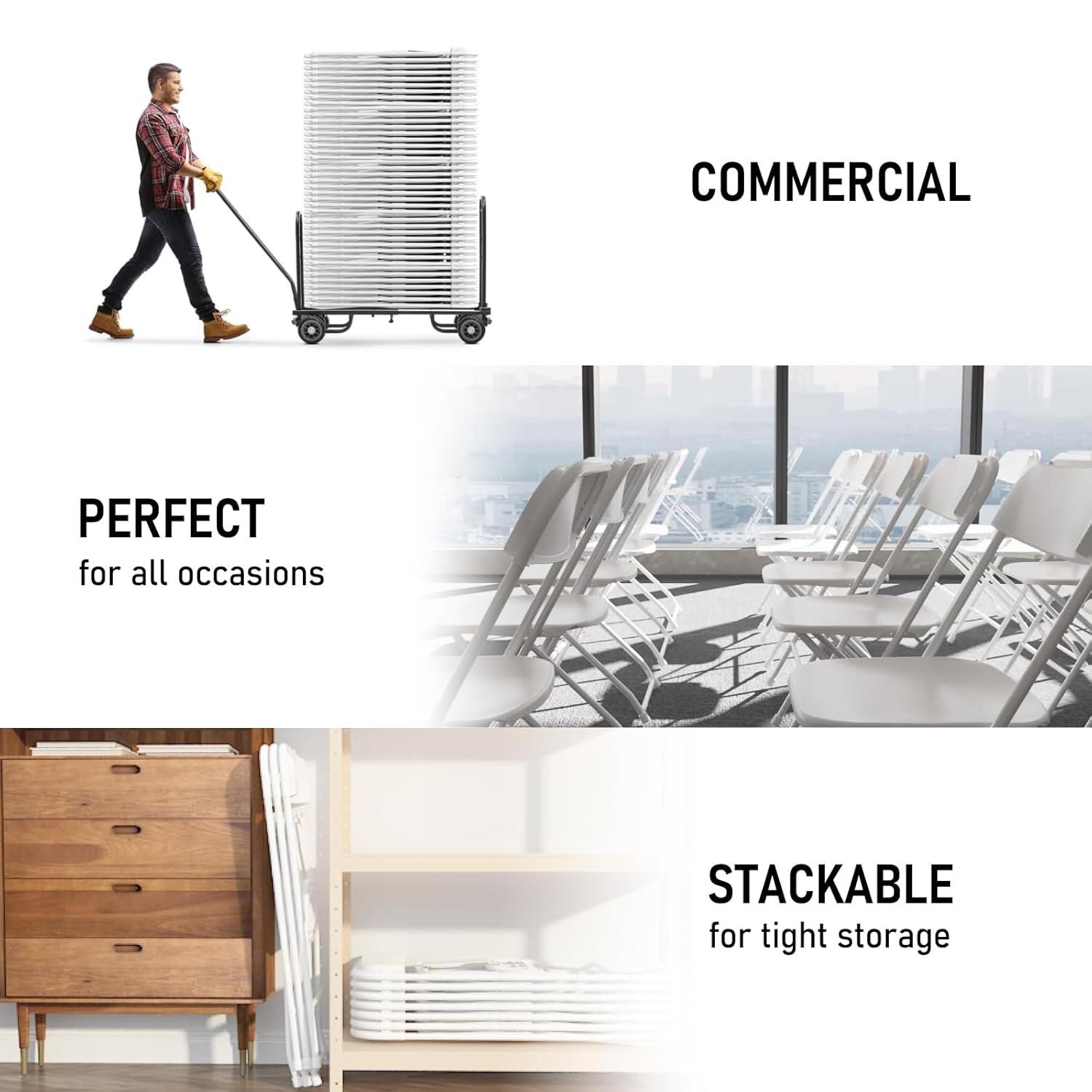 10 Pack Black Plastic Folding Chair for Indoor Outdoor, 350 lb Capacity, Foldable Commercial Stacking Chairs with Steel Frame for Office Wedding Party Events