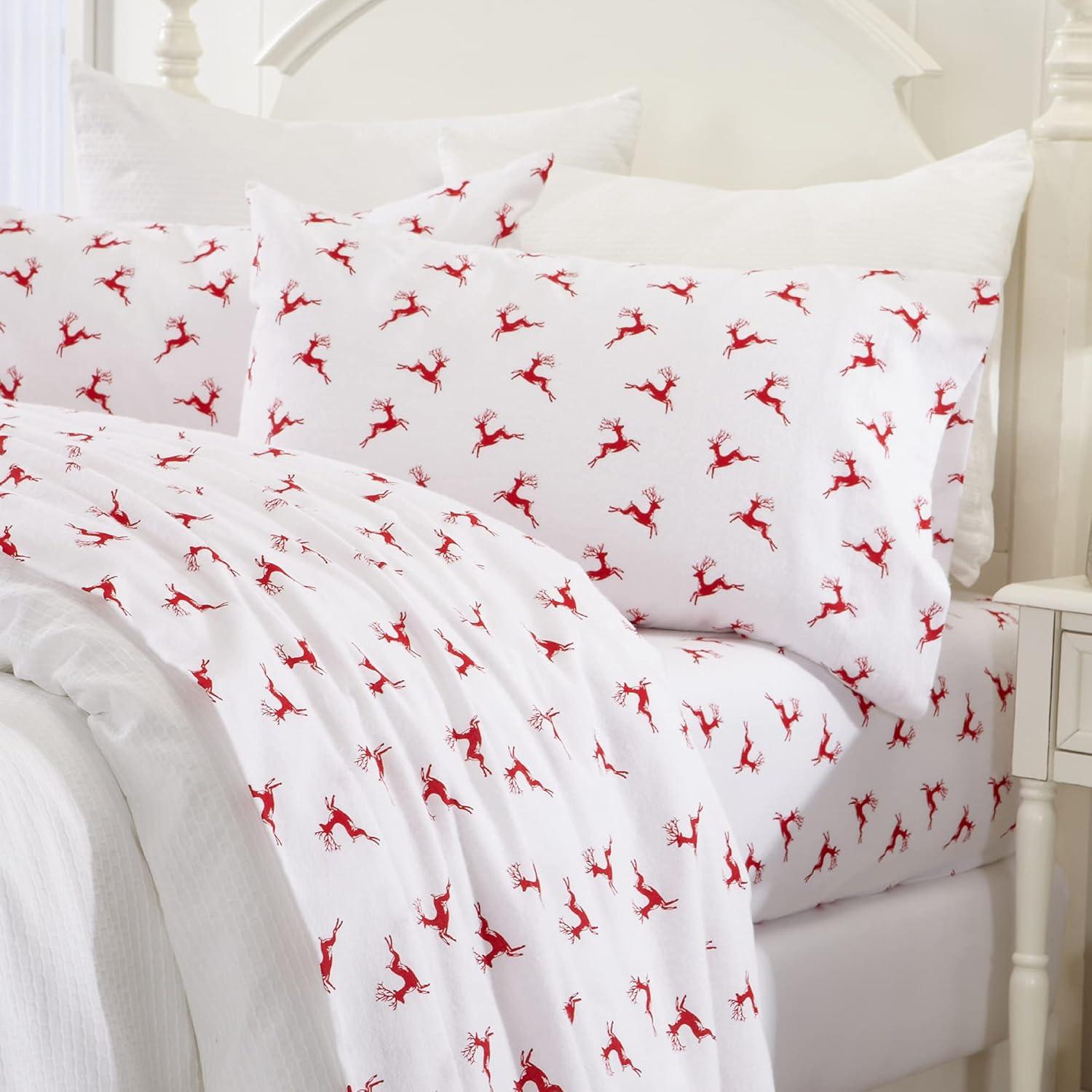 FreshFolds 100% Turkish Cotton Holiday Printed Flannel Sheet Set