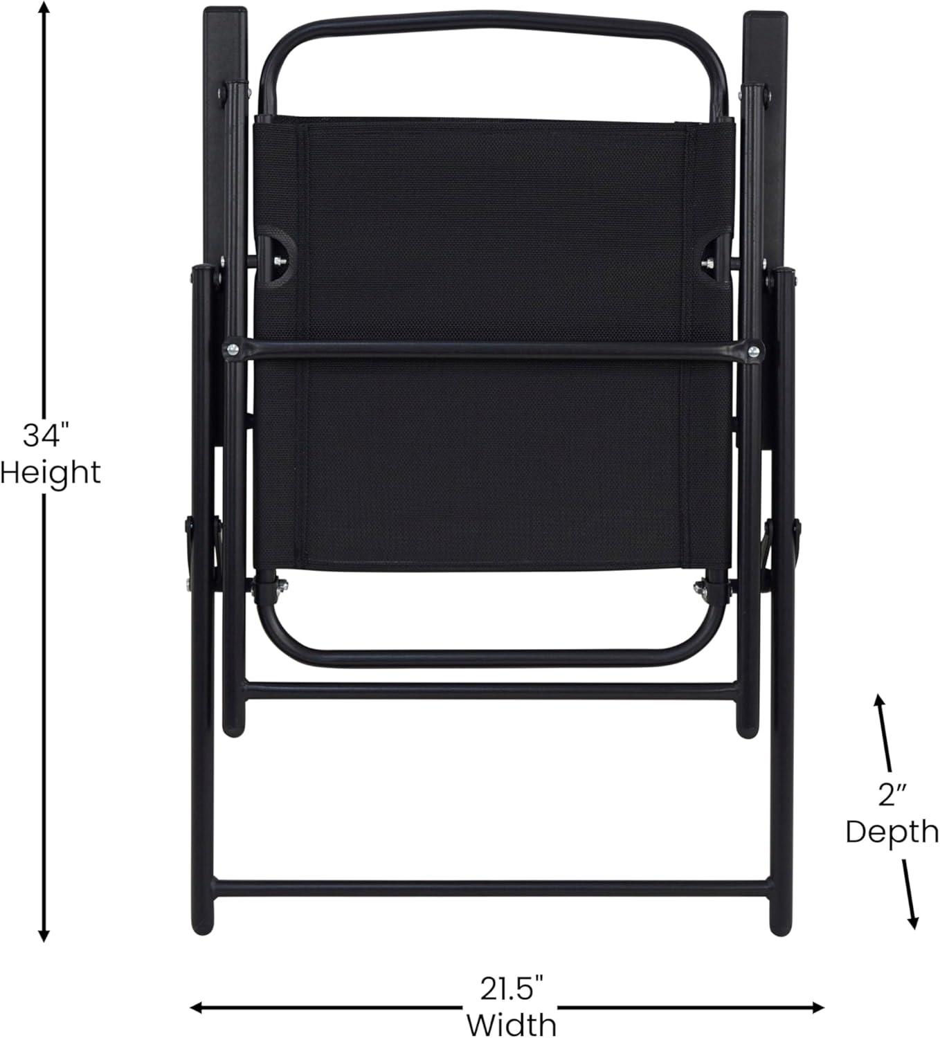 Set of 2 Black Folding Patio Sling Chairs with Armrests