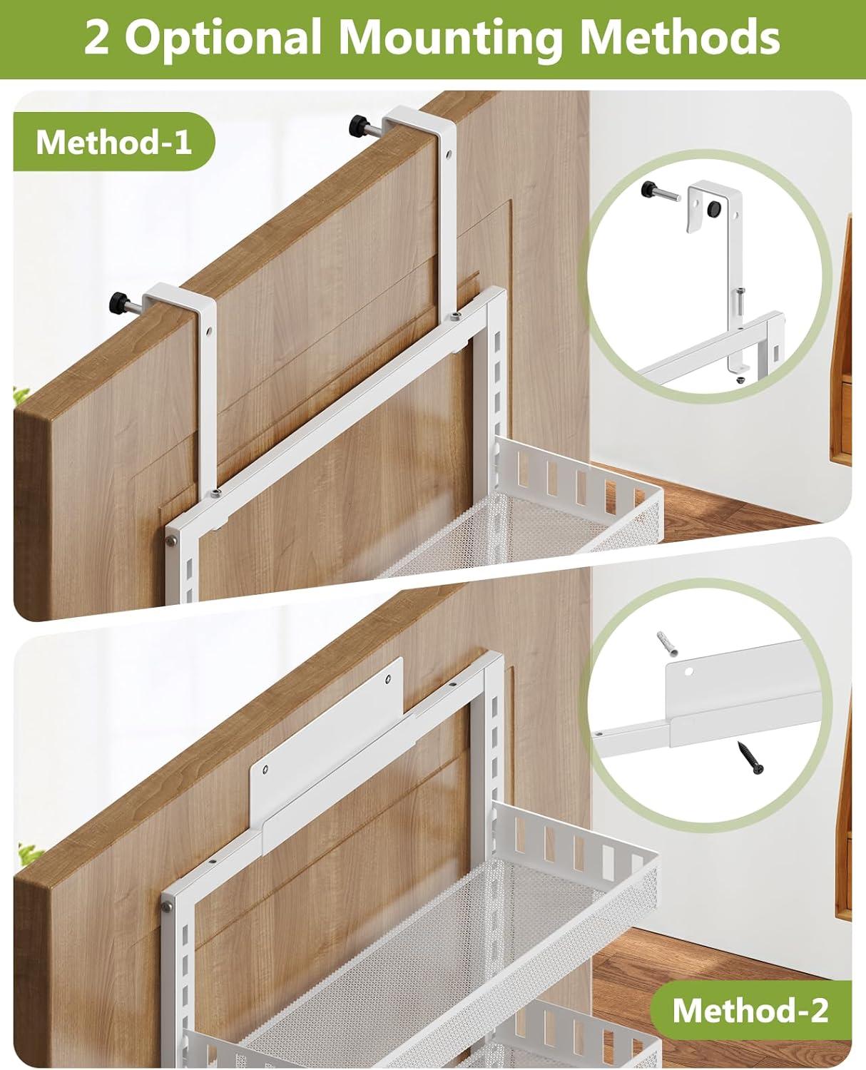 Over the Door Pantry Organizer, 8-Tier Large Wall Mounted Storage Spice Rack, 2 in 1 Heavy-Duty Metal Adjustable Hanging Baskets for Pantry, Bathroom, Kitchen, White