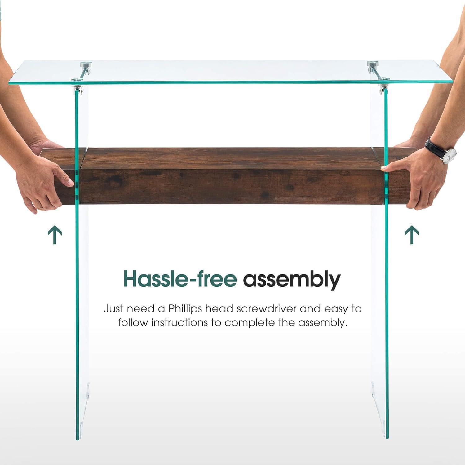 Ivinta Narrow Glass Console Table with Storage Modern Sofa Table Entryway Table Glass Writing Desk Small Computer Desk TV Table Buffet Table Modern Accent Table for Small Space Living Room Hallway