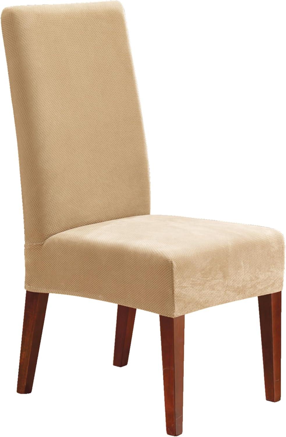 Cream Stretch Pique Short Dining Chair Slipcover