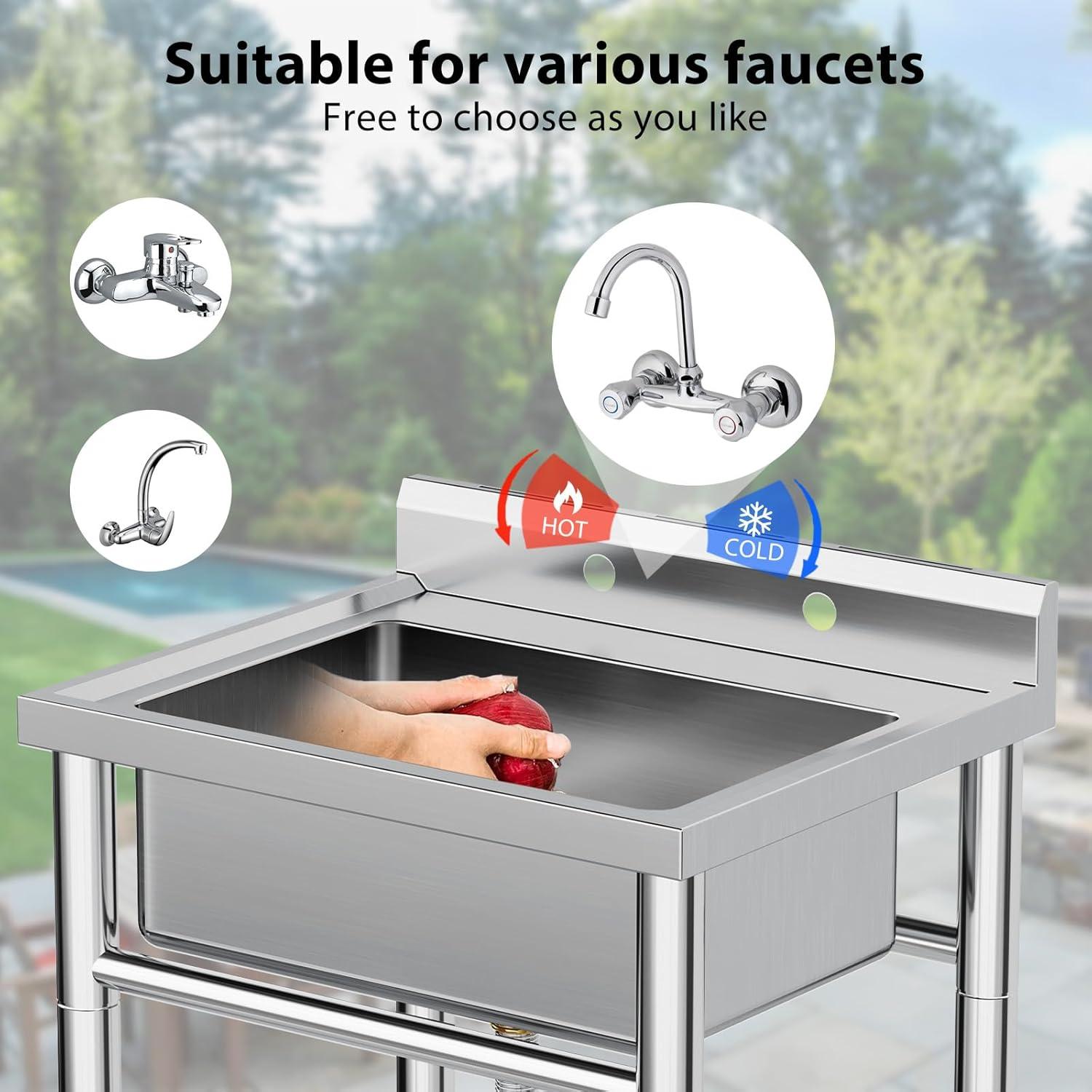 28in Brushed Stainless Steel Freestanding Utility Sink