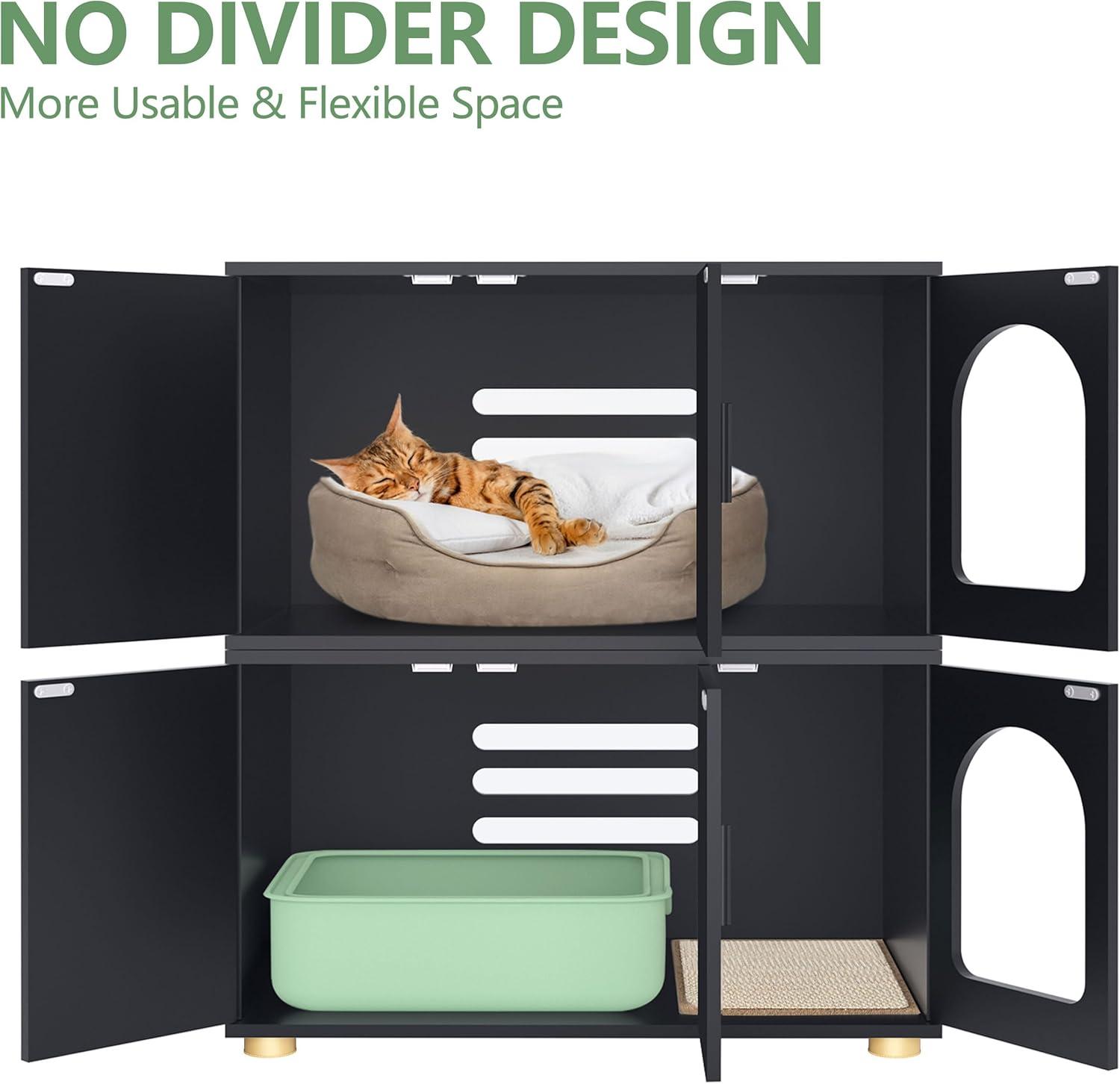 Amunrbrek Cat Litter Box Enclosure Furniture as End Side Table, Stackable Wooden Litter Box Furniture with Front-entry Cat Door , Black