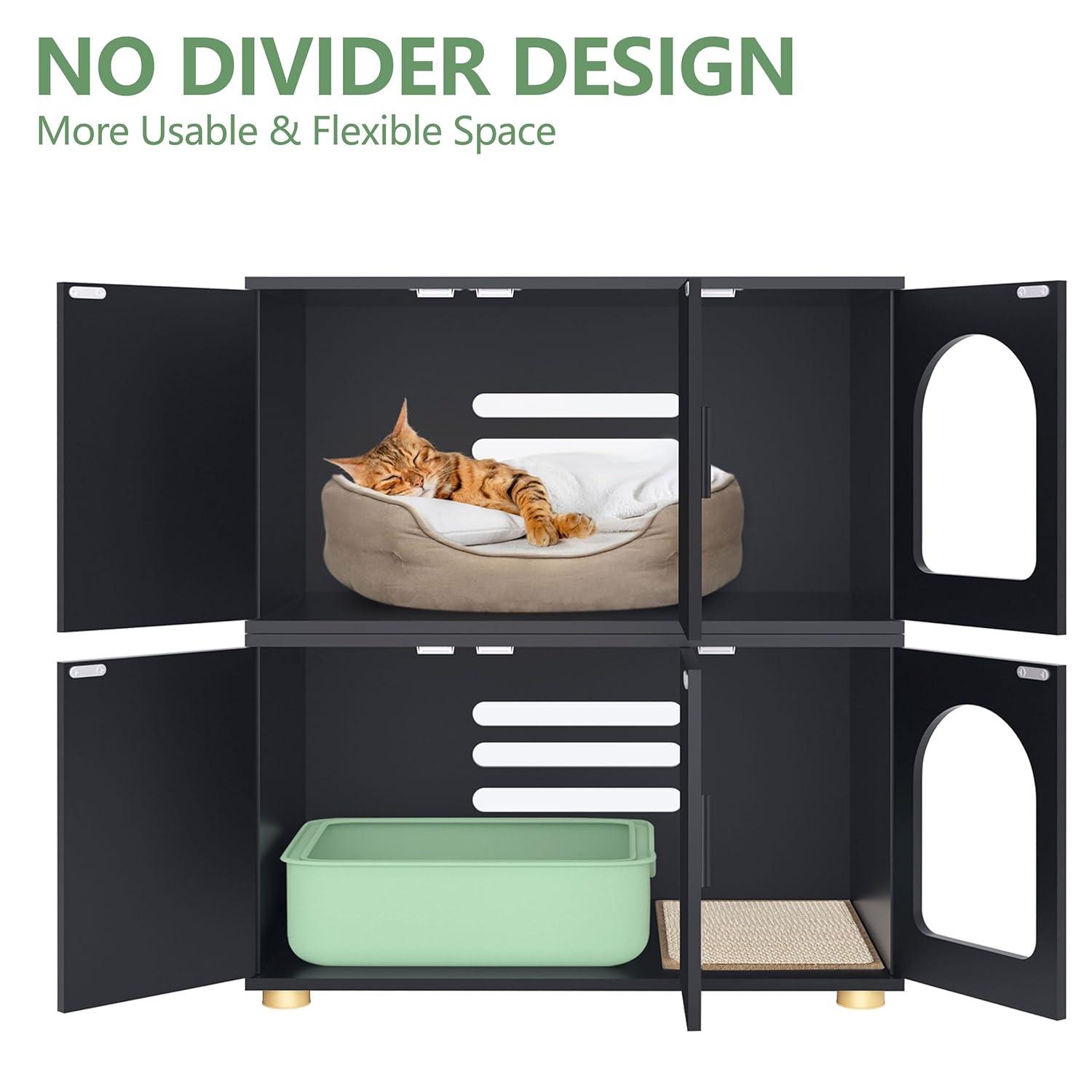 Amunrbrek Cat Litter Box Enclosure Furniture as End Side Table, Stackable Wooden Litter Box Furniture with Front-entry Cat Door , Black