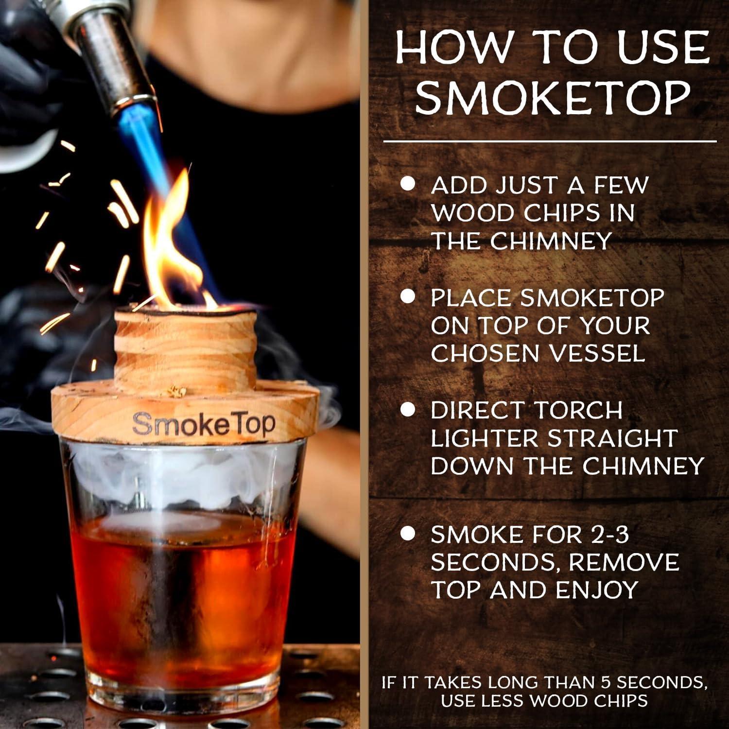 SmokeTop Cocktail Smoker Kit with 4 Flavors Wood Chips - Cocktail Smoker Kit & Chips for Old Fashioned Cocktails, Whiskey, & Bourbon (Cherry, Hickory, Maple & Oak)