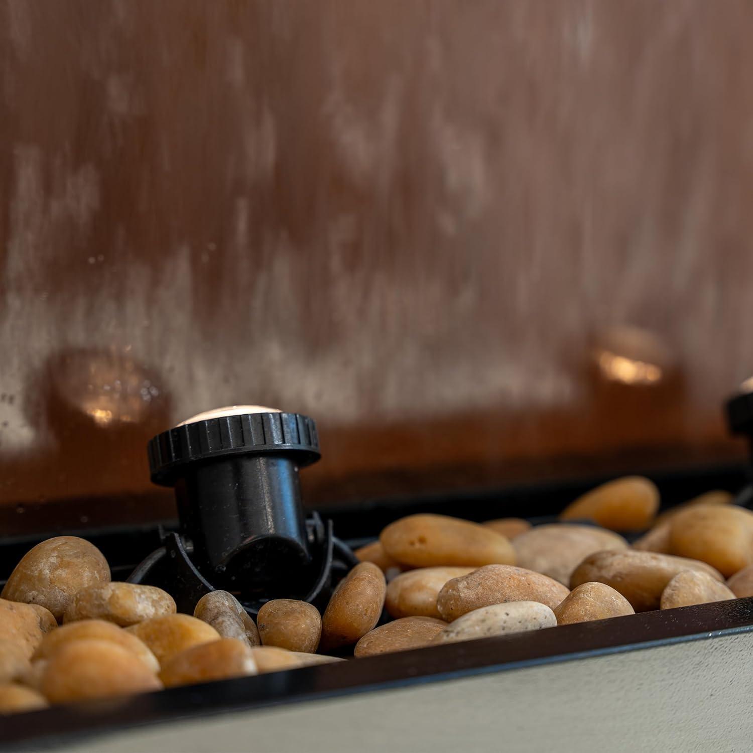 XBrand 68" H Freestanding Modern Indoor/Outdoor Waterfall Fountain w/ Decorative Rocks, LED Lights & Auto-Shut Off Pump, Aluminum/Clear Glass, Black