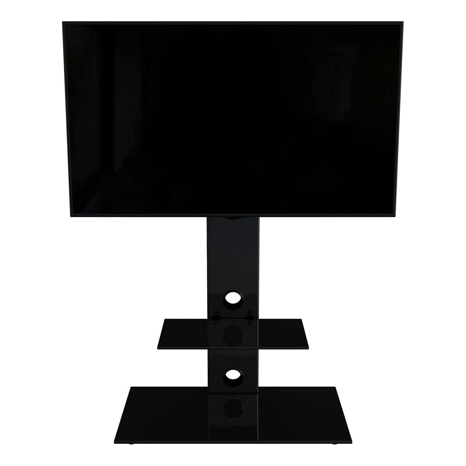 Lesina Gloss Black Tempered Glass Corner TV Stand with Cabinet