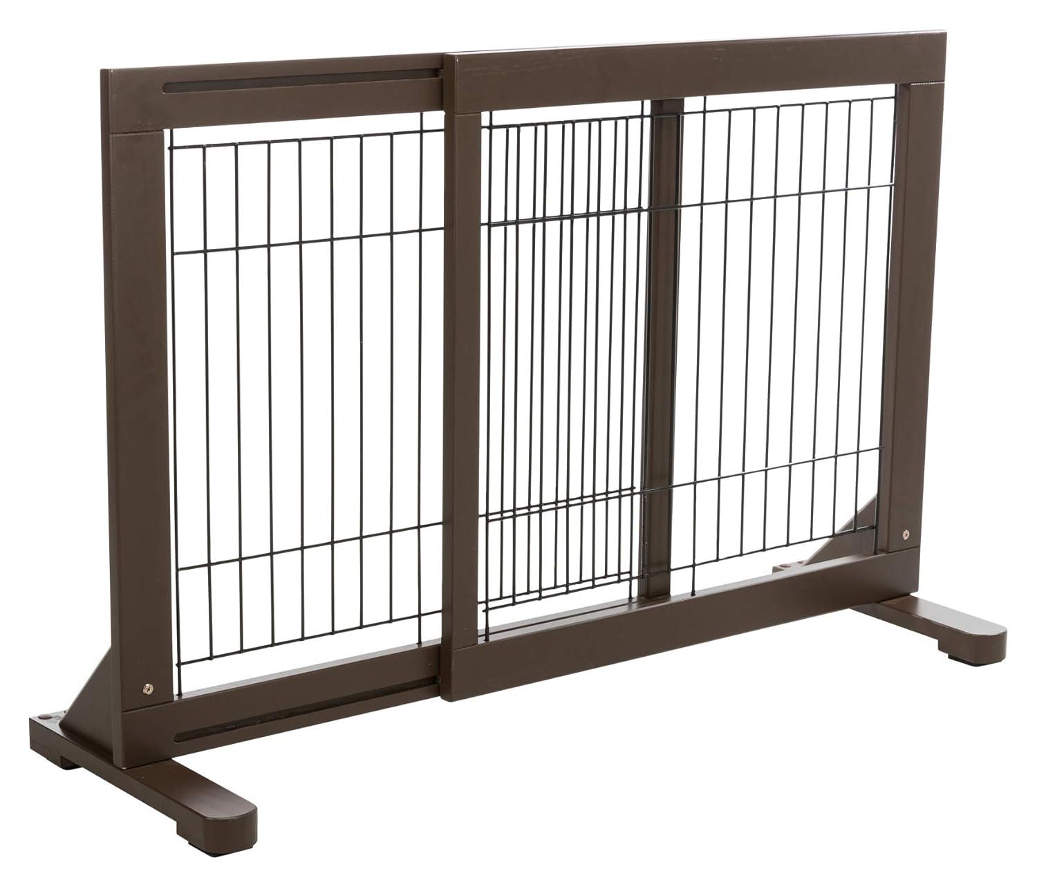 TRIXIE Adjustable Wooden Freestanding Pet Gate, 24" Tall Step Over, Expands to 42.5", Pet Barrier