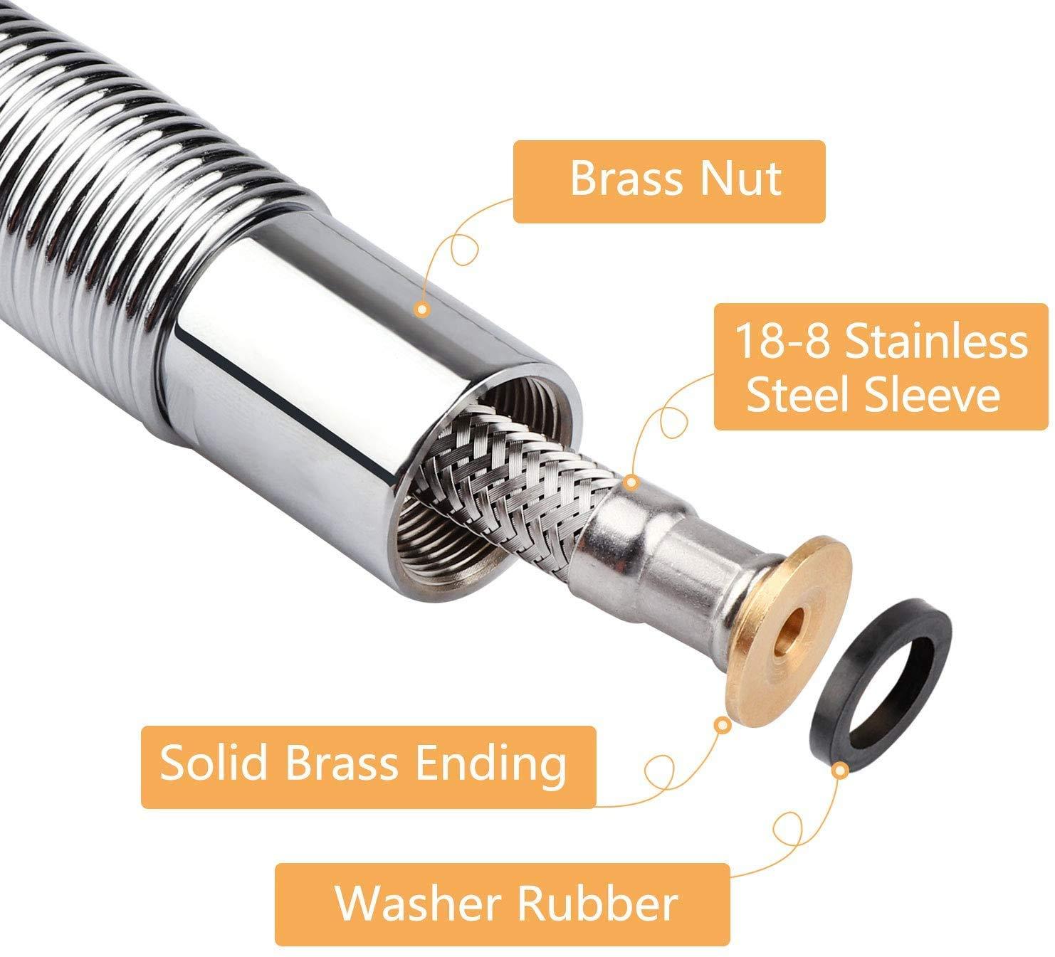 KWODE Pre-rinse Hose 38 Inch Flexible Stainless Replacement Hose for All Brand Commercial Kitchen Sink Faucet with 7/8”-20NPT Female Thread (96CM/38”)