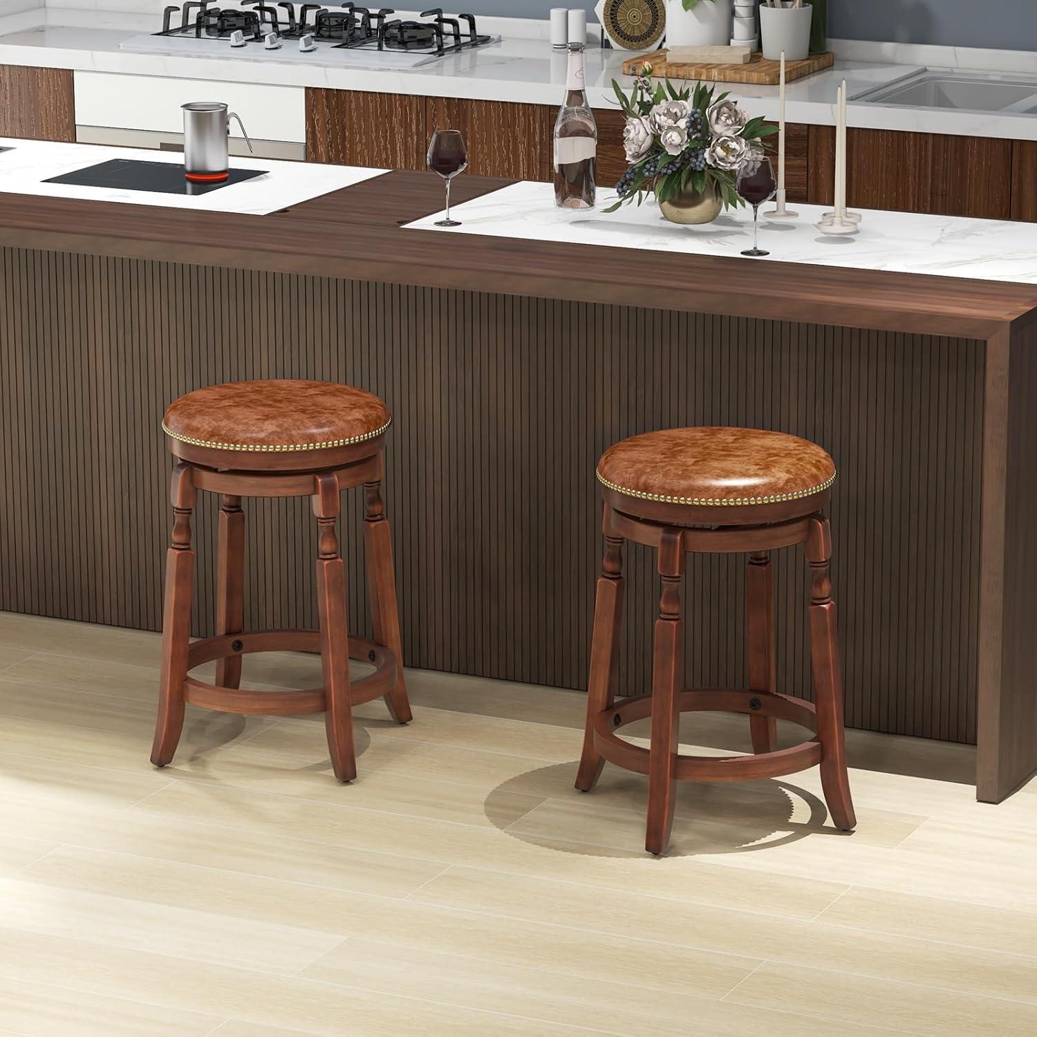 Kadyn Bar Stools, Barstools, Counter Stools, Island Stools, Bar Chairs,24 Inch Swivel Bar Stool Set of 2 with Upholstered Seat and Rubber Wood Frame-24 inches