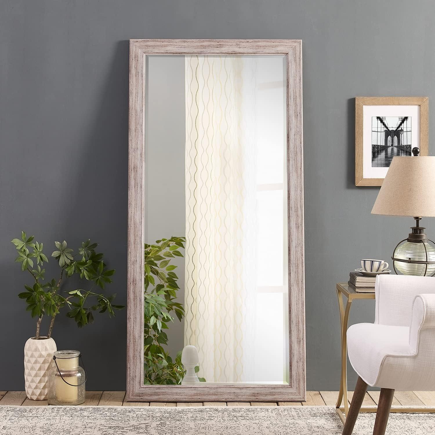 Naomi Home Rustic 66" White Faux Wood Full Length Mirror